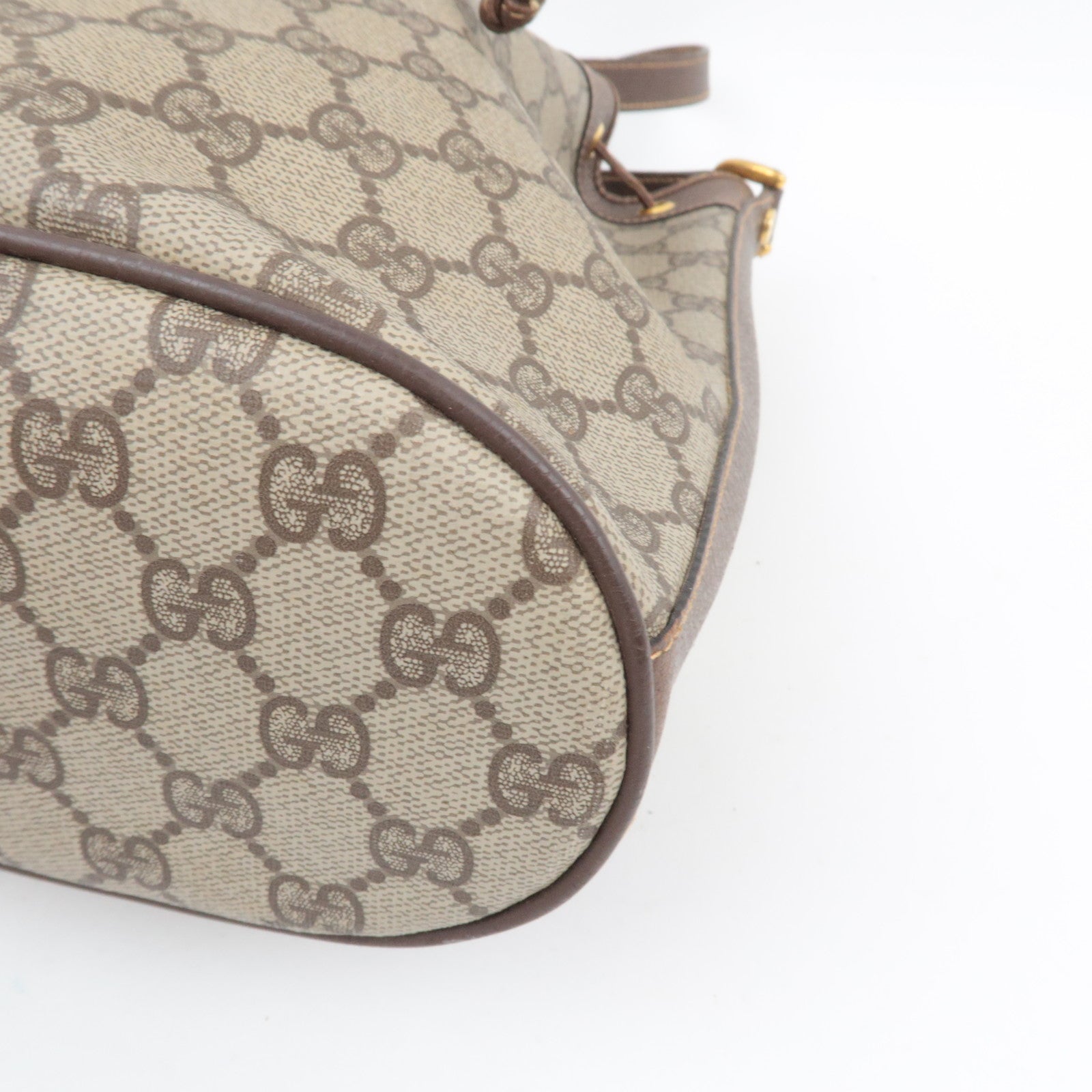 GUCCI Old Gucci Drawstring Shoulder Bag GG Plus Leather Beige 001.115.6179