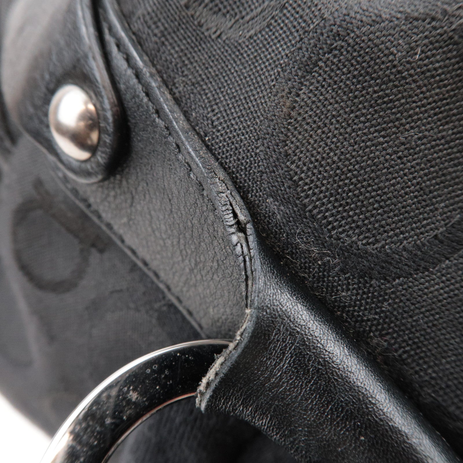 Ferragamo Gancini Shoulder Bag Canvas Leather Black