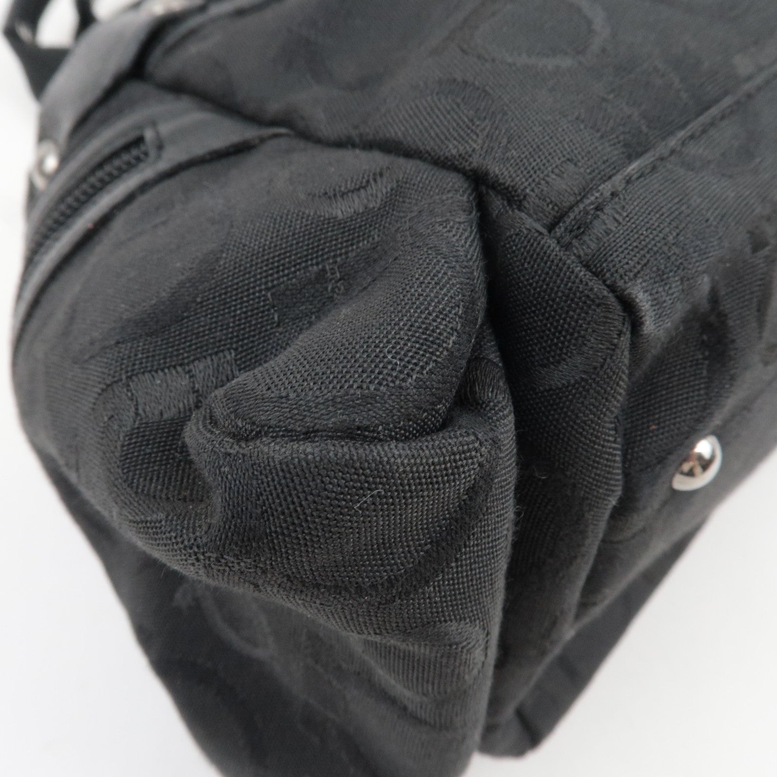 Ferragamo Gancini Shoulder Bag Canvas Leather Black