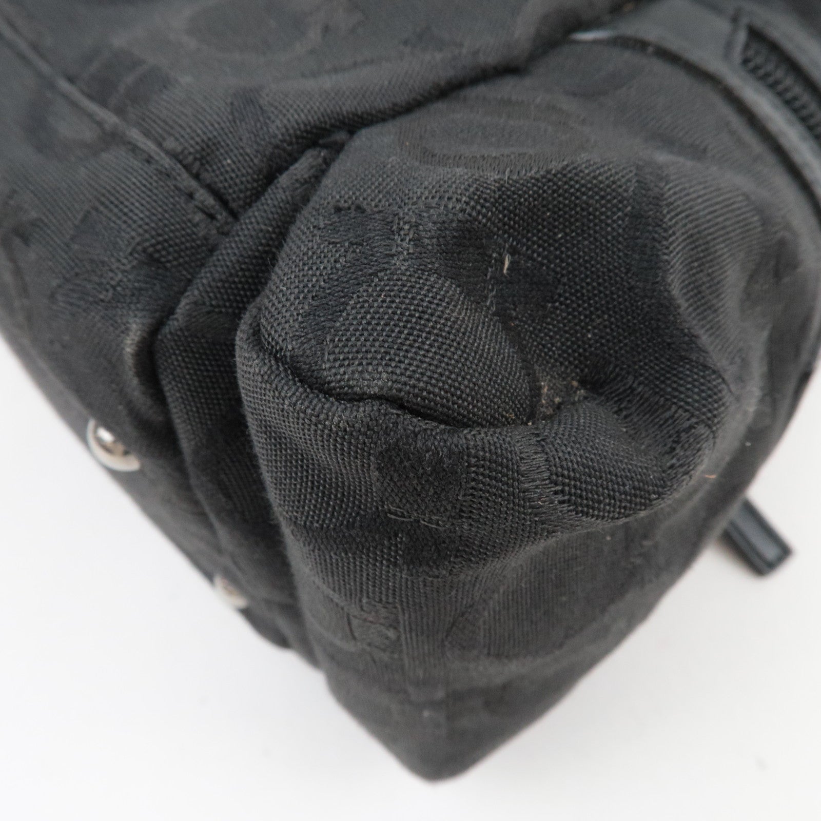 Ferragamo Gancini Shoulder Bag Canvas Leather Black