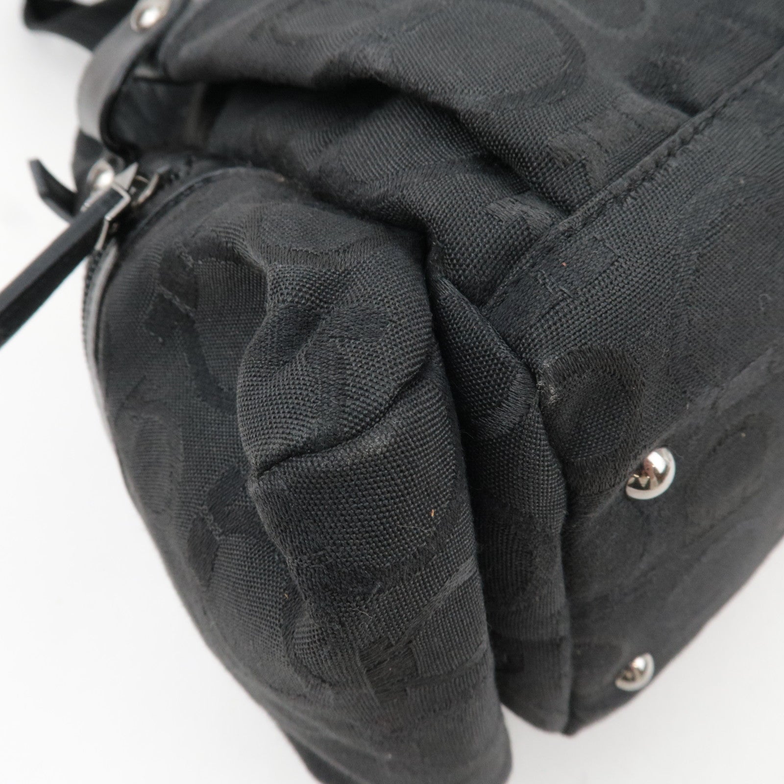 Ferragamo Gancini Shoulder Bag Canvas Leather Black