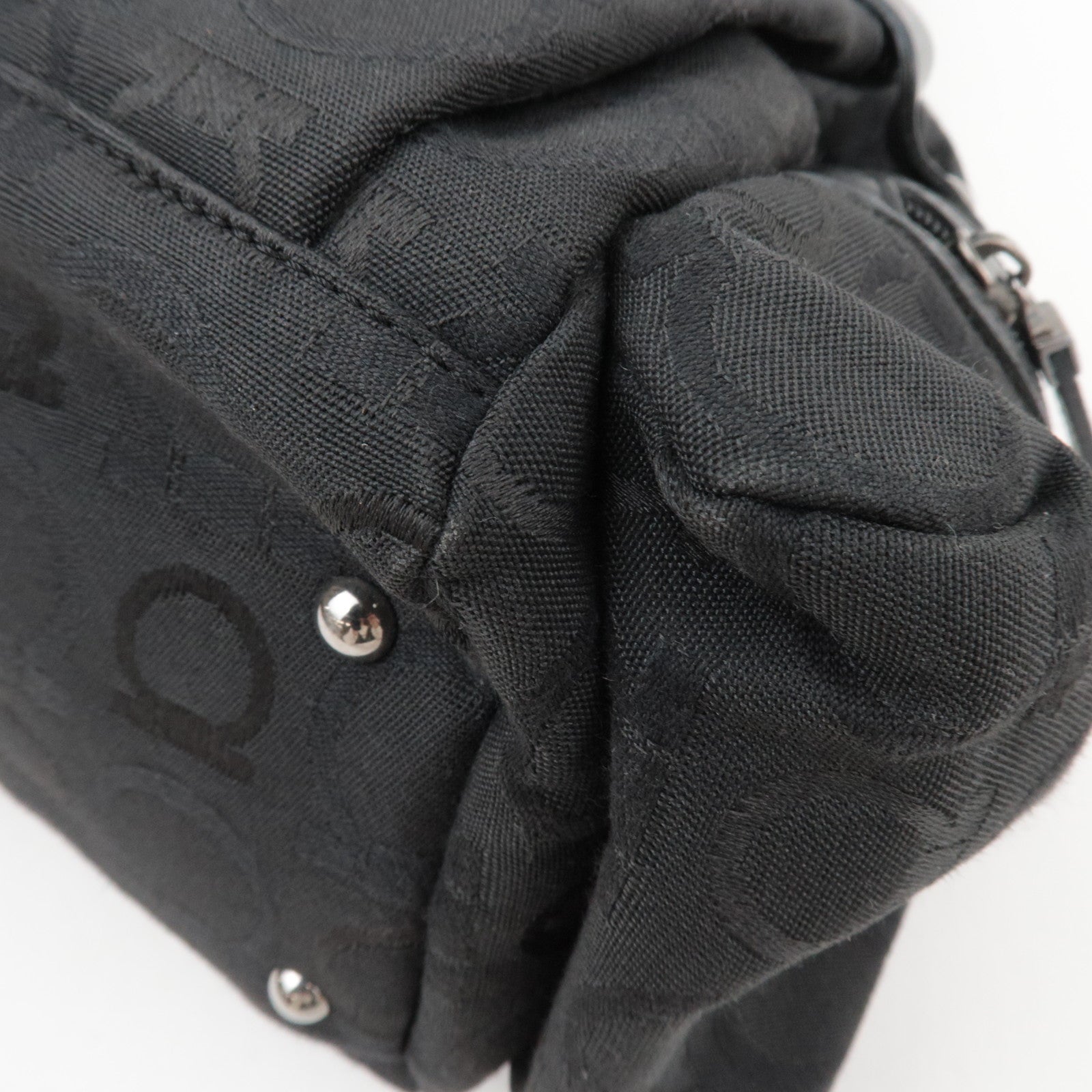 Ferragamo Gancini Shoulder Bag Canvas Leather Black