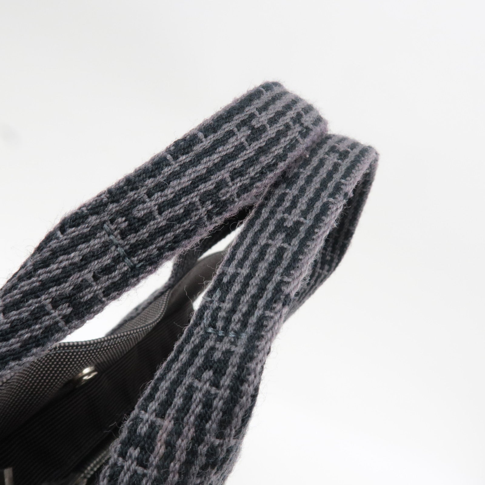 HERMES Her Line MM Tote Bag Nylon Canvas Gray *Lock ※Key missing