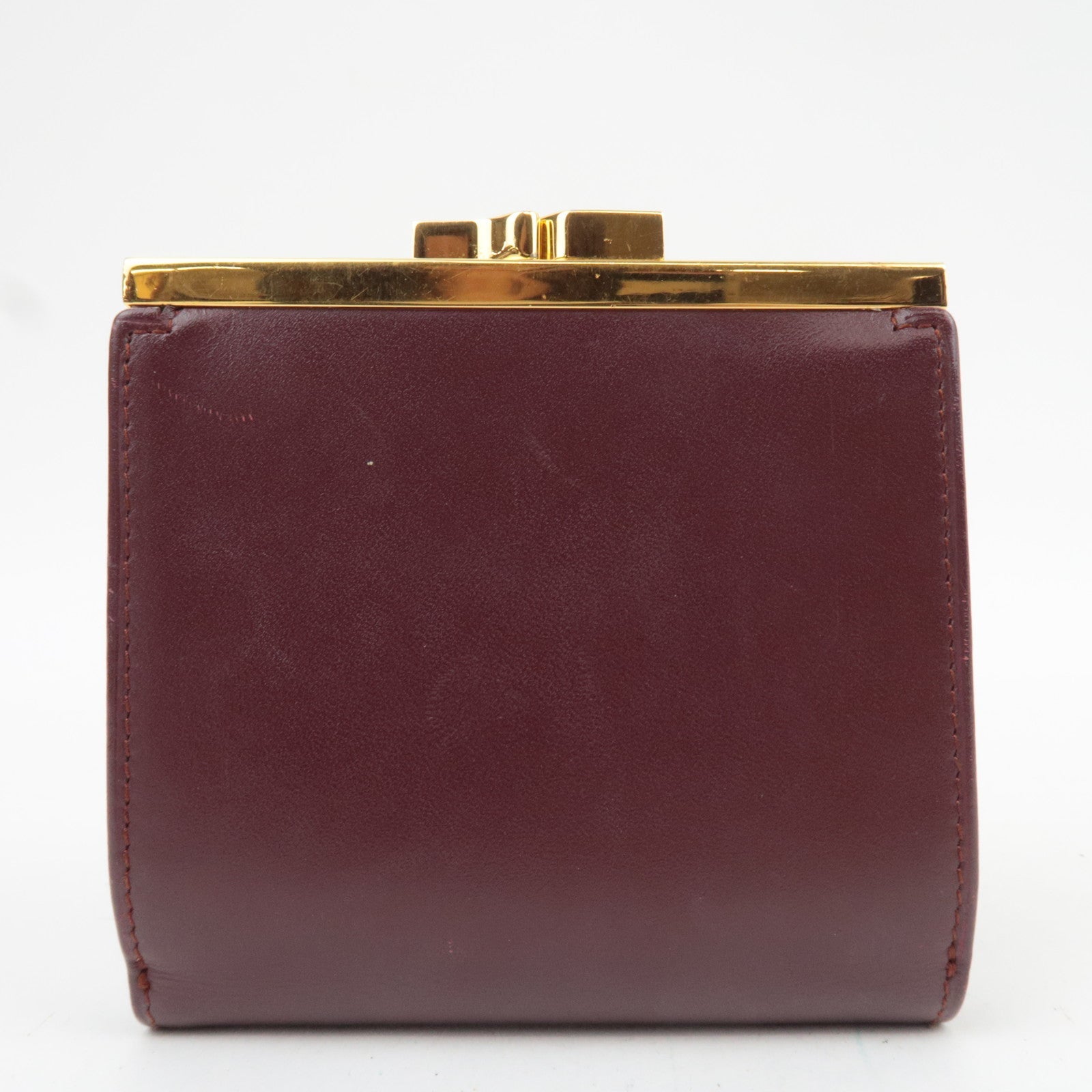 Cartier Must Line Kiss Lock Tri-Fold Wallet Leather Bordeaux *Box