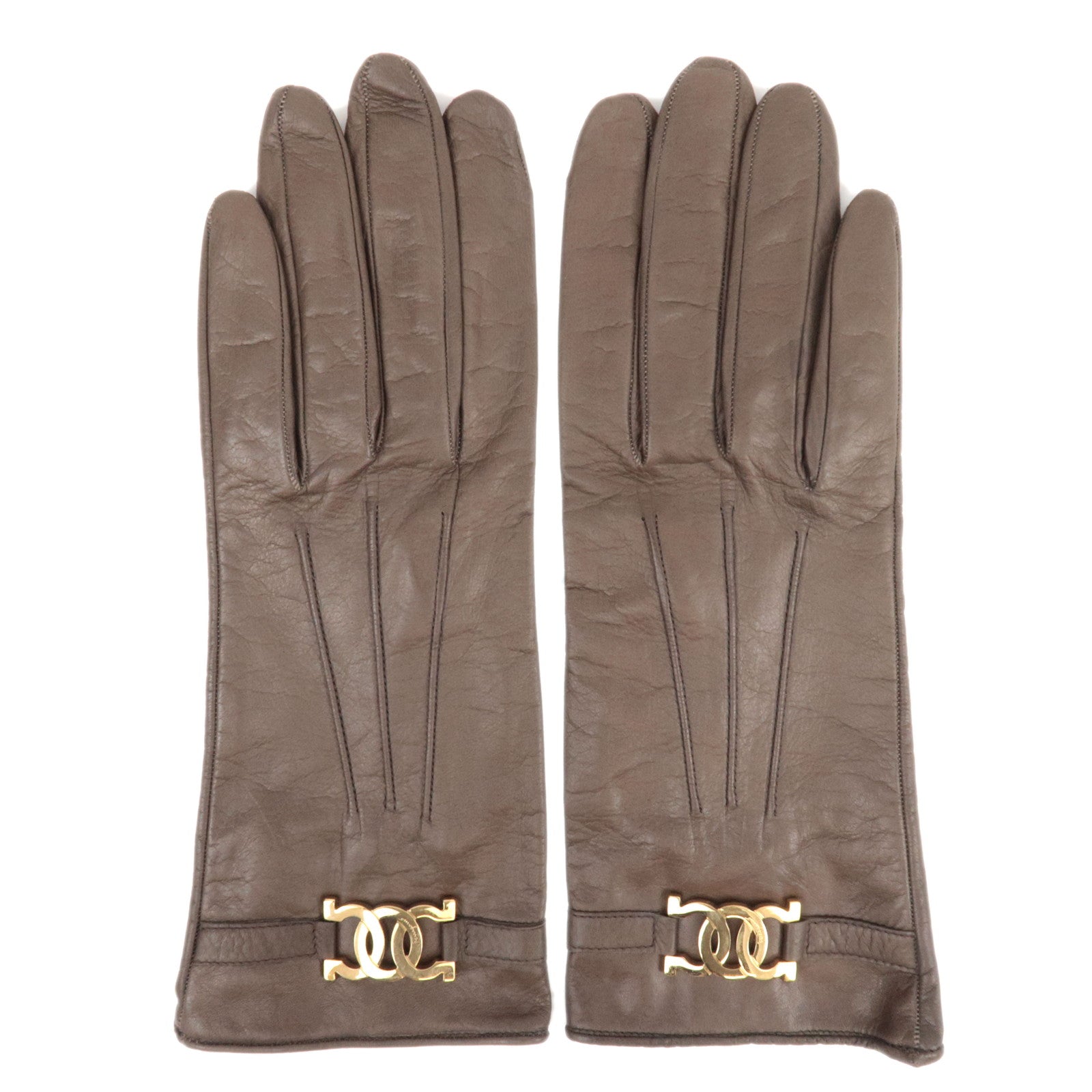 Ferragamo Gancini Gloves Leather Brown *Box82283