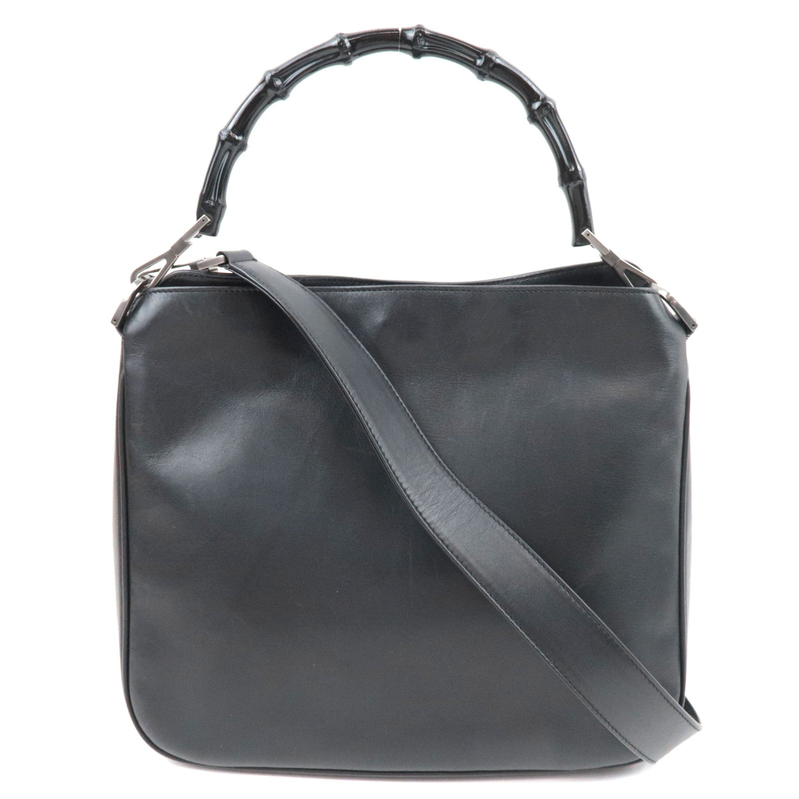 GUCCI Bamboo Leather 2Way Handbag Black 001.1638.001364 *Strap82315