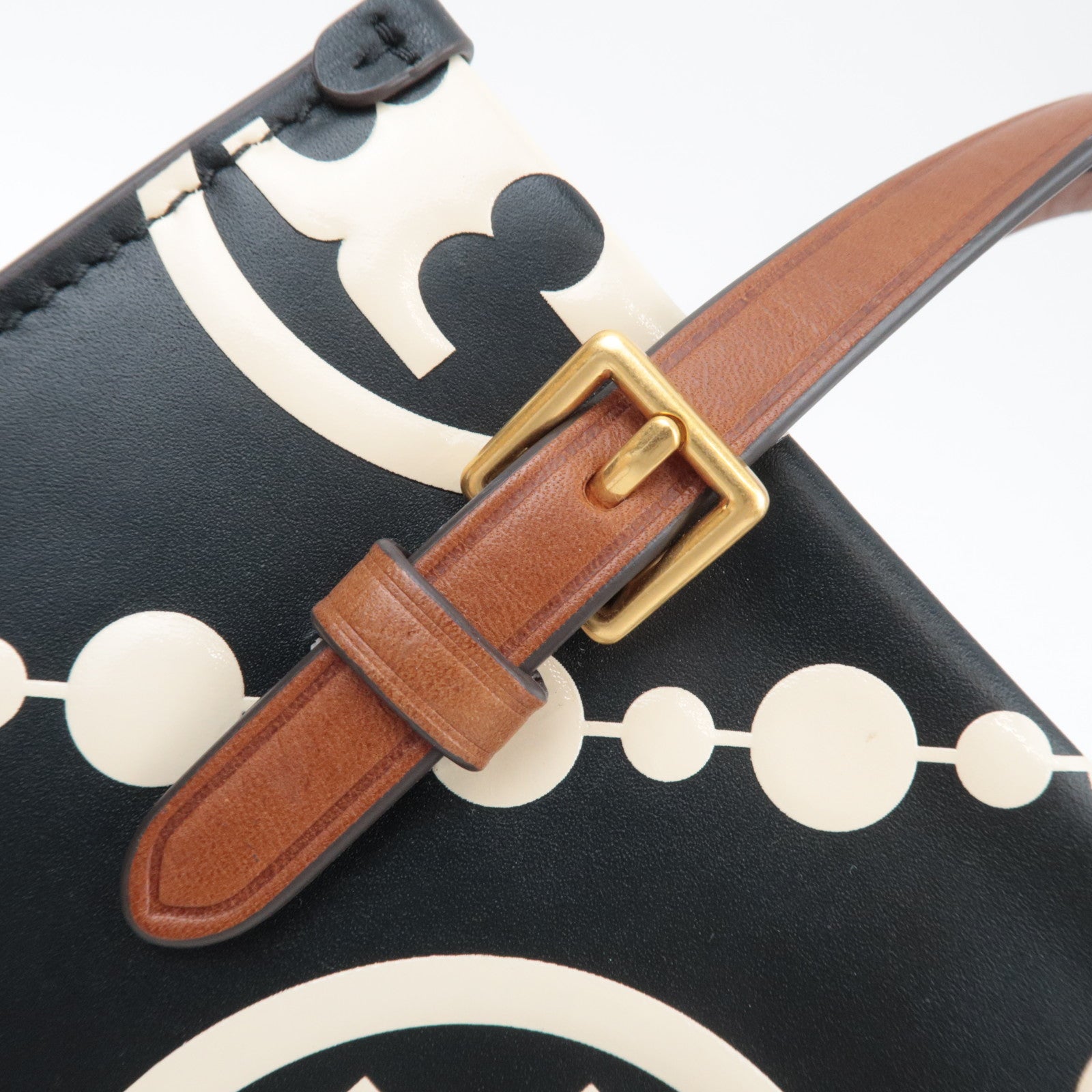 TORY BURCH T Monogram Contrast Embossed Mini Square Leather Tote Bag Black Ivory *Dust bag, Strap