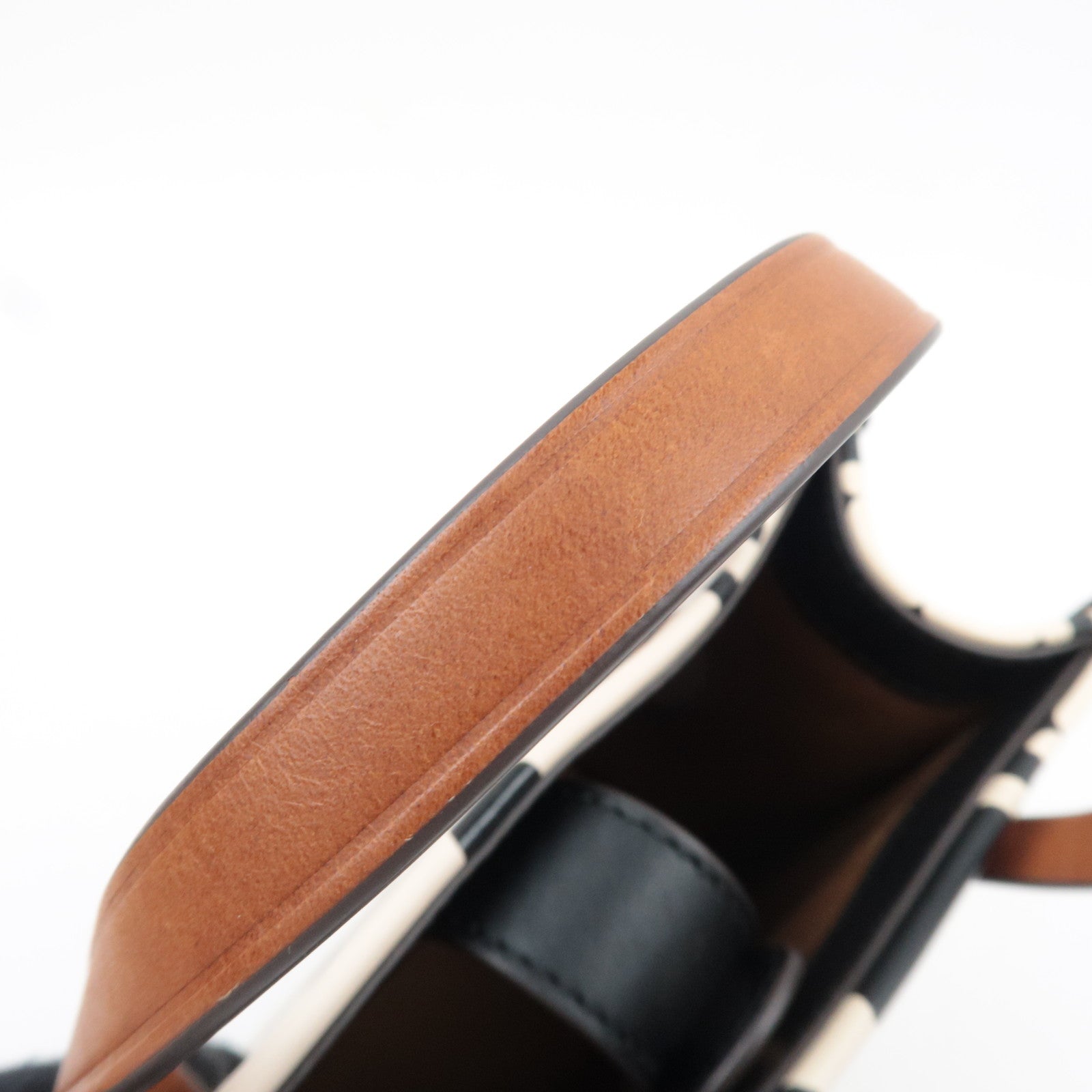 TORY BURCH T Monogram Contrast Embossed Mini Square Leather Tote Bag Black Ivory *Dust bag, Strap