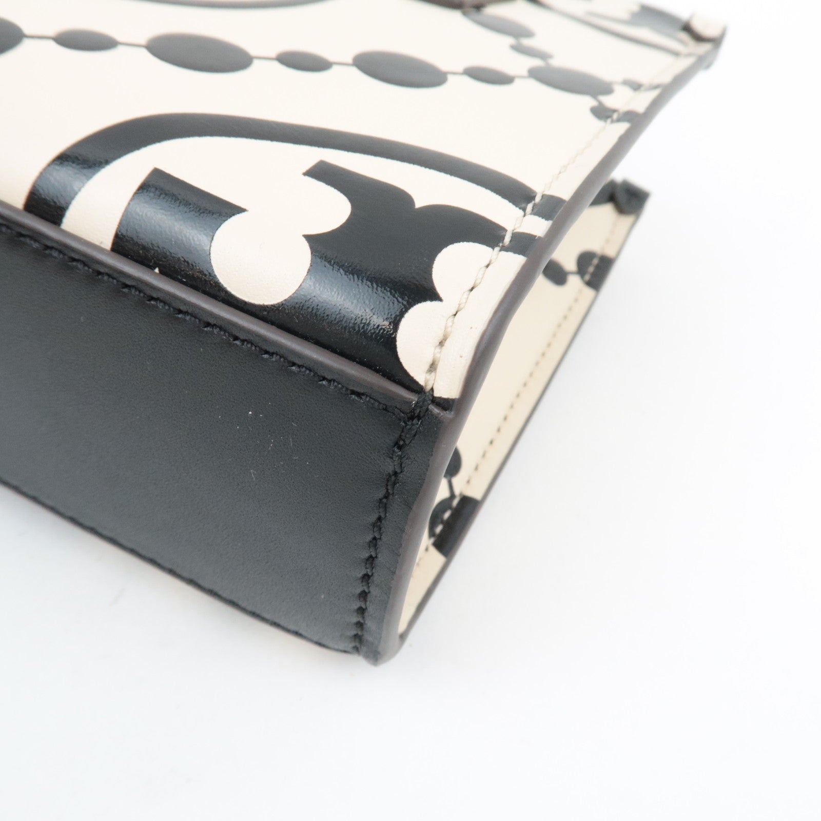 TORY BURCH T Monogram Contrast Embossed Mini Square Leather Tote Bag Black Ivory *Dust bag, Strap