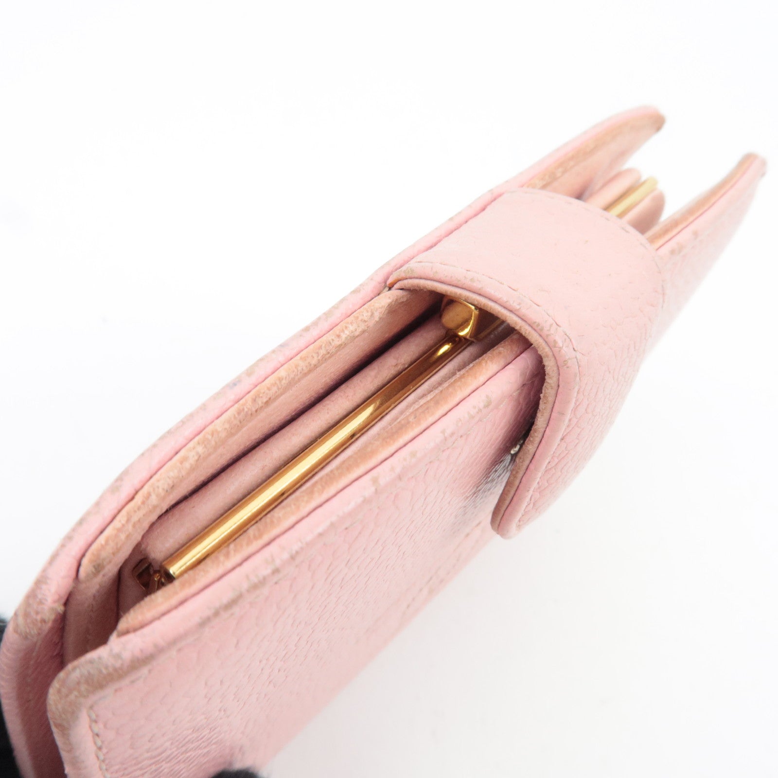 CHANEL Coco Mark Kiss Lock Caviarskin Bifold Wallet Pink Gold HDW 9170189 *G card