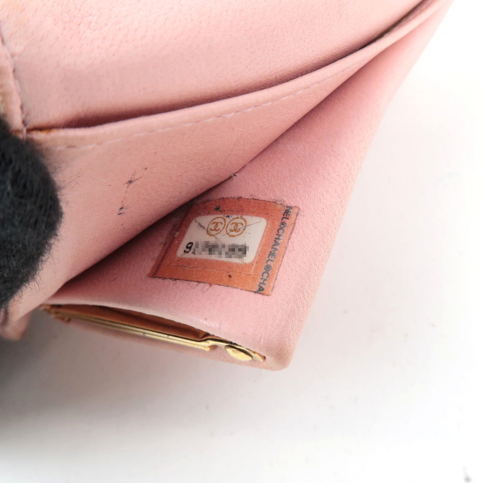 CHANEL Coco Mark Kiss Lock Caviarskin Bifold Wallet Pink Gold HDW 9170189 *G card