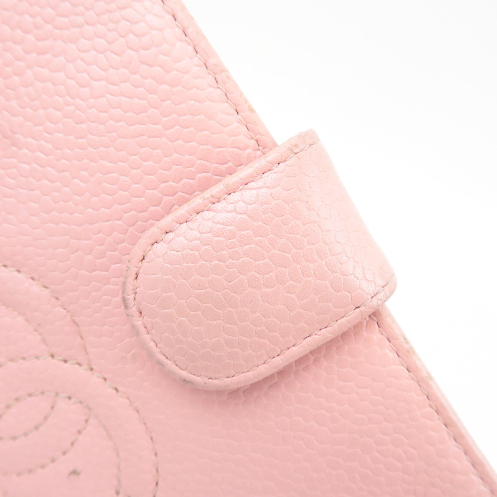 CHANEL Coco Mark Kiss Lock Caviarskin Bifold Wallet Pink Gold HDW 9170189 *G card