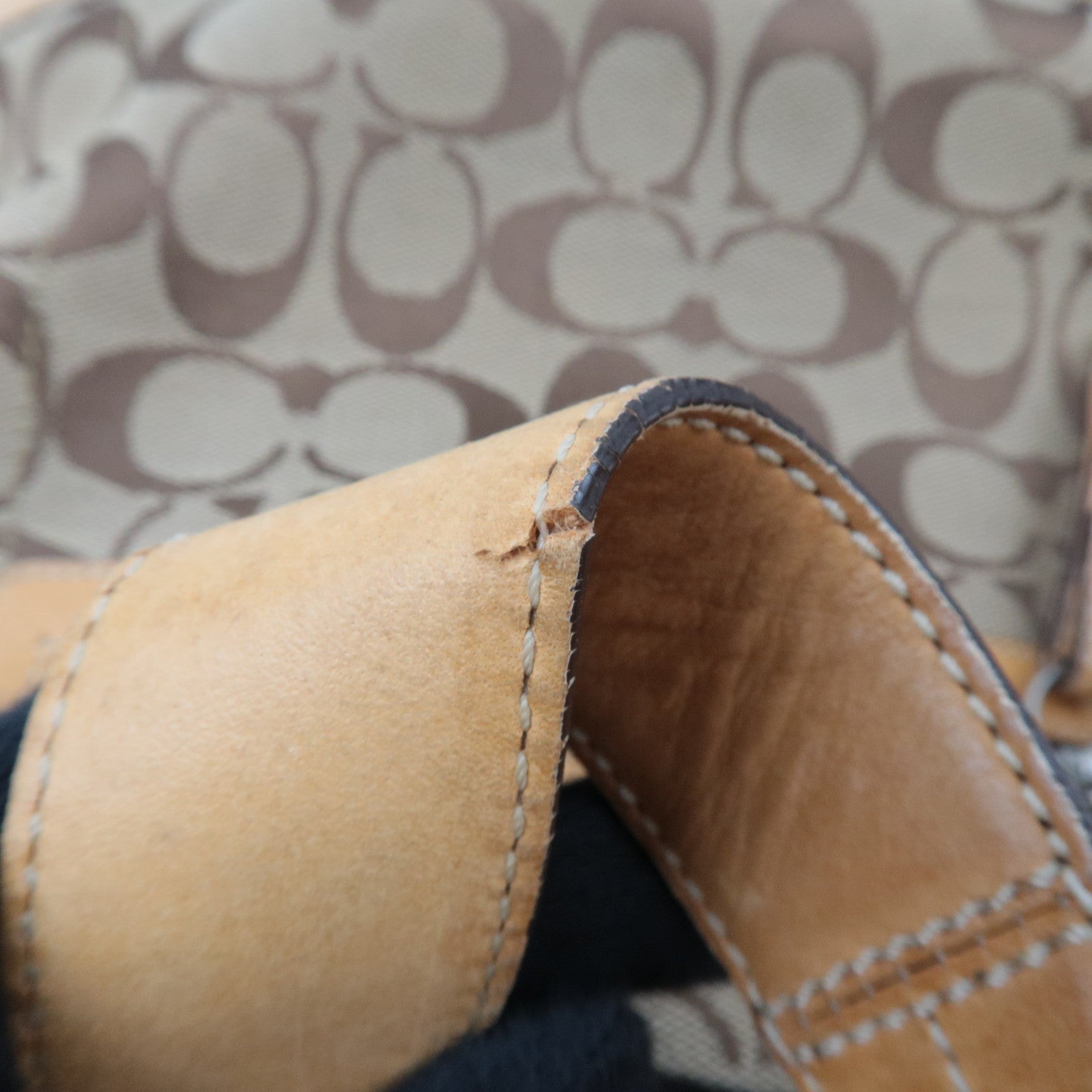 COACH Set of 3 Signature Shoulder Bag Canvas Leather Black Beige Brown