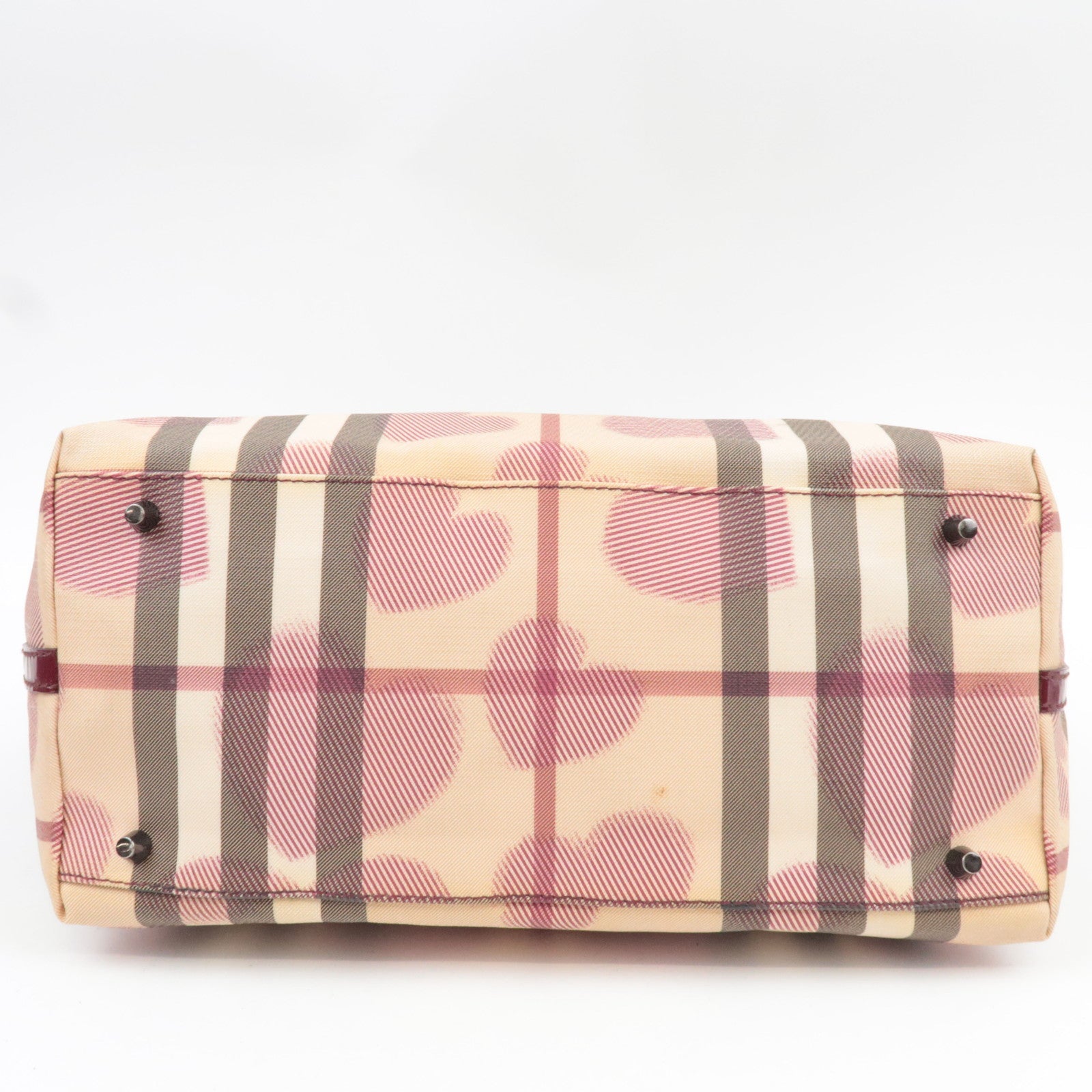 BURBERRY Heart Nova Plaid Tote Bag PVC Patnet Beige Bordeaux