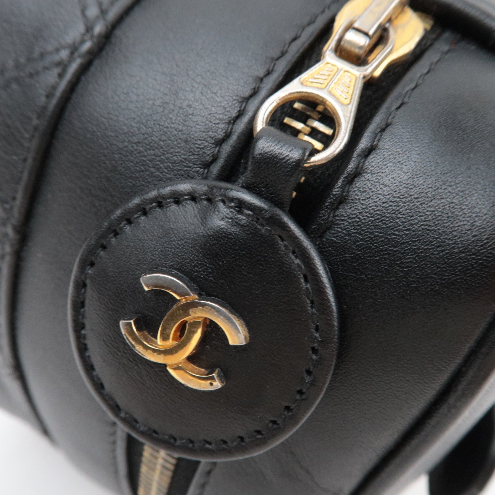 CHANEL Bicolore Leather Vanity Bag Black Gold HDW A01618 3458890