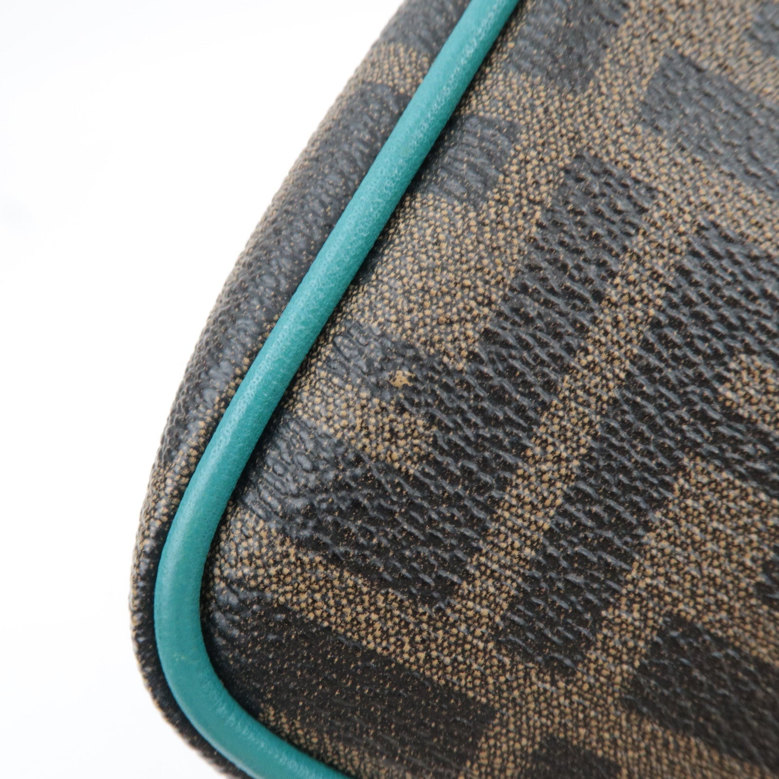 FENDI Zucca Chain Handbag PVC Leather Brown Black Turquoise 8M0271