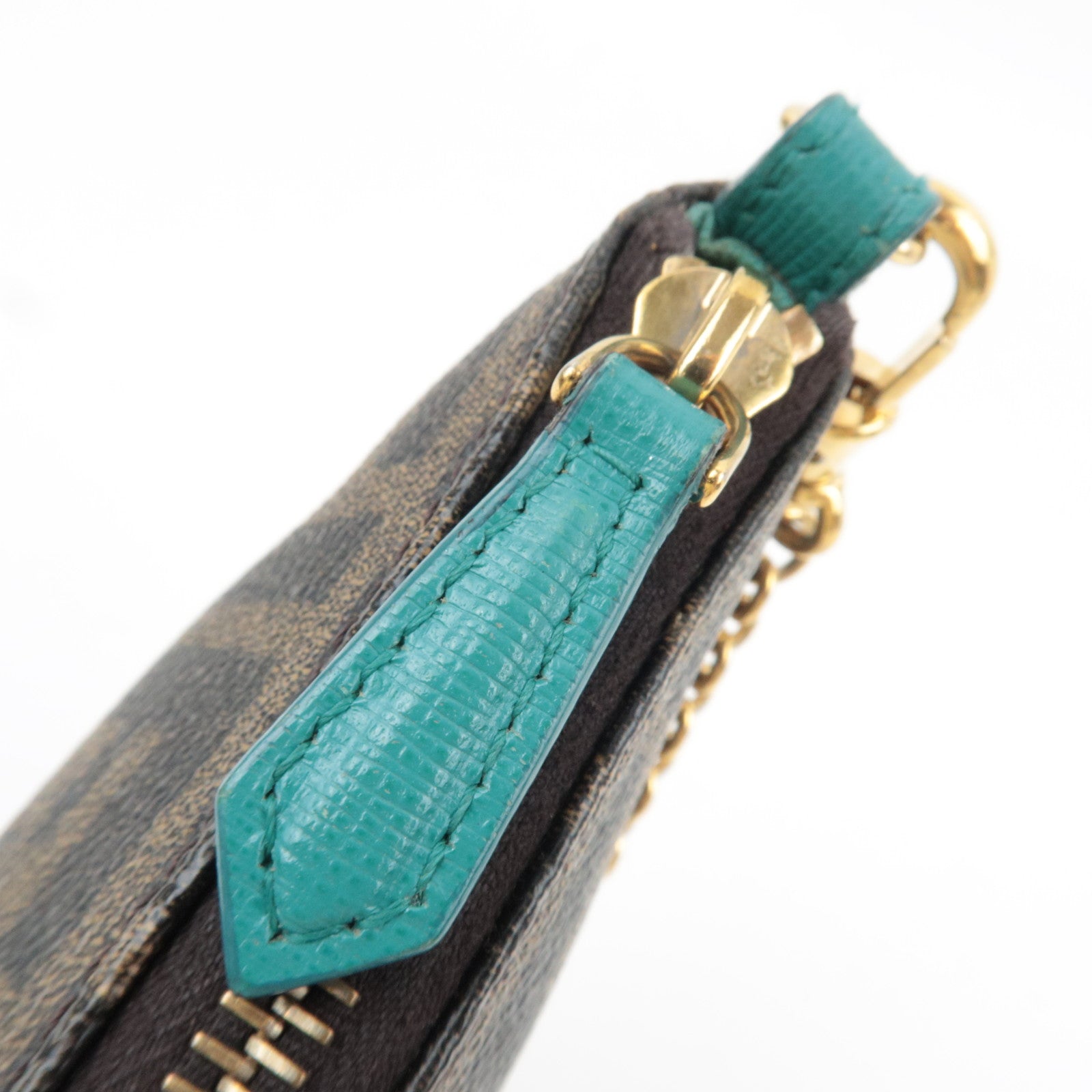 FENDI Zucca Chain Handbag PVC Leather Brown Black Turquoise 8M0271