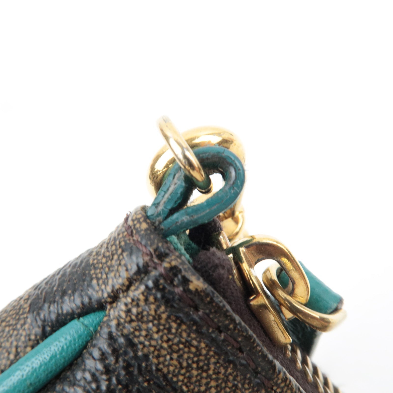 FENDI Zucca Chain Handbag PVC Leather Brown Black Turquoise 8M0271