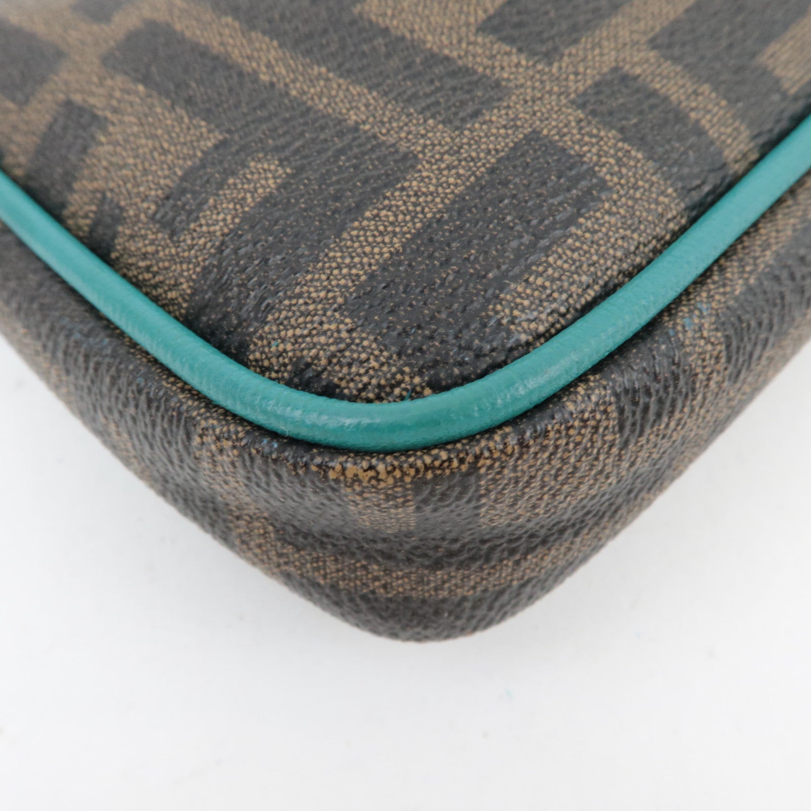 FENDI Zucca Chain Handbag PVC Leather Brown Black Turquoise 8M0271