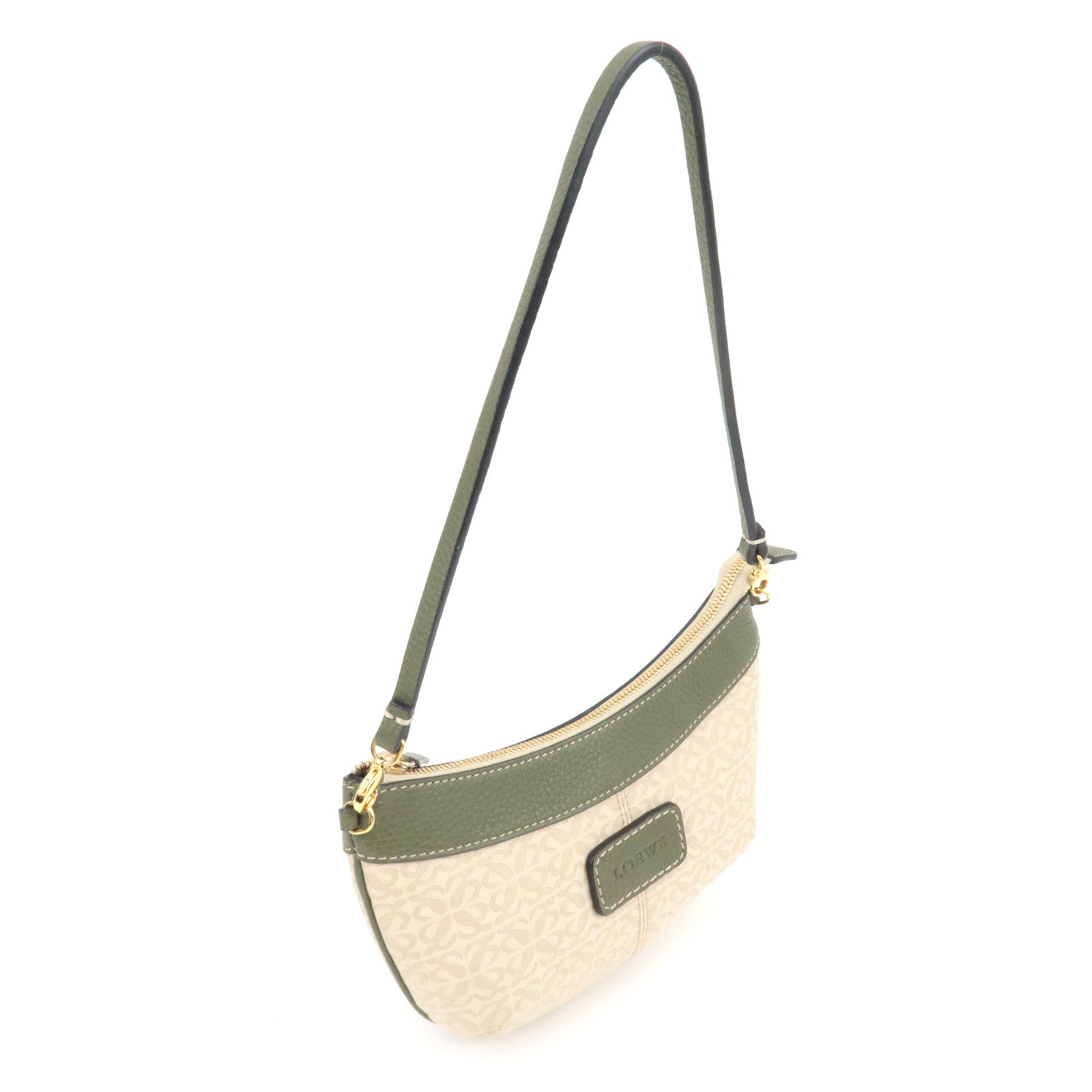 LOEWE Canvas Leather Small Shoulder Bag Beige Khaki