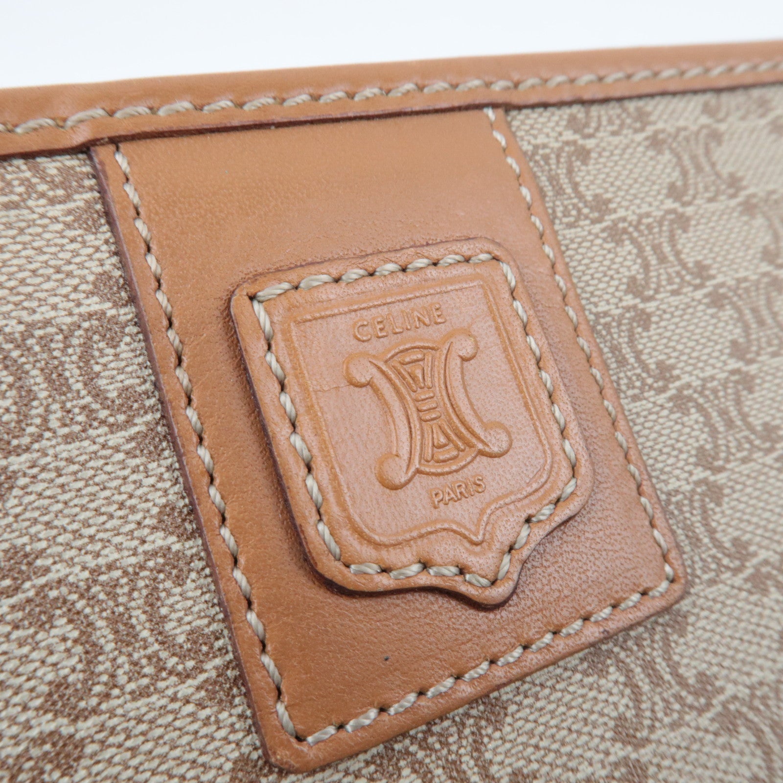 CELINE Macadam Clutch Bag PVC Leather Beige Brown