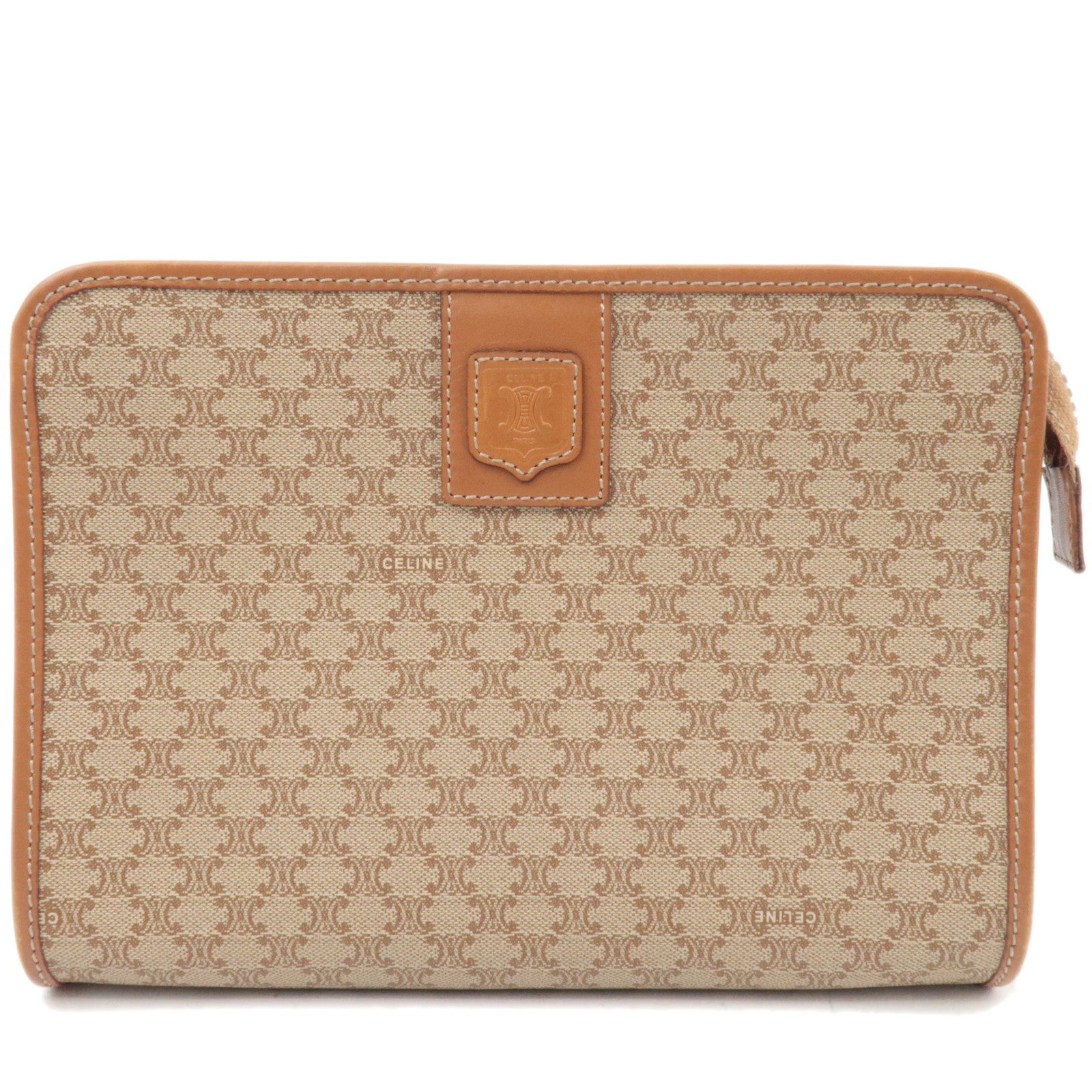 CELINE Macadam Clutch Bag PVC Leather Beige Brown82405