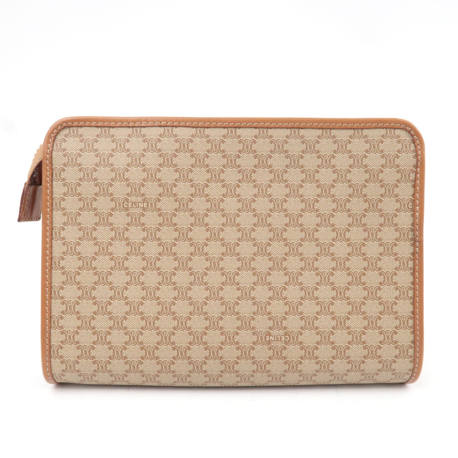 CELINE Macadam Clutch Bag PVC Leather Beige Brown