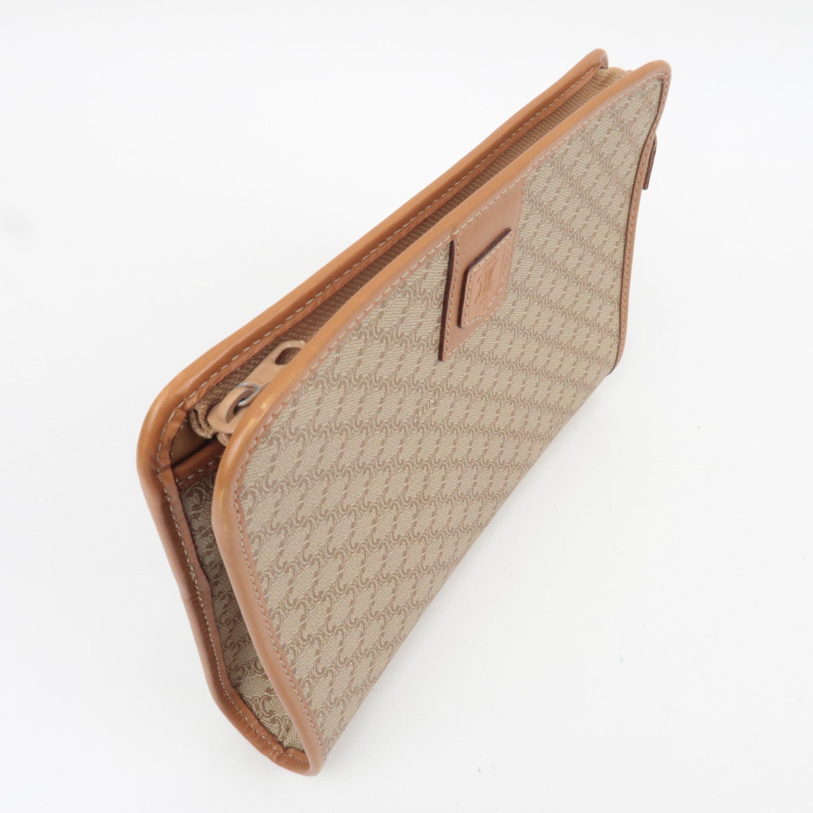 CELINE Macadam Clutch Bag PVC Leather Beige Brown