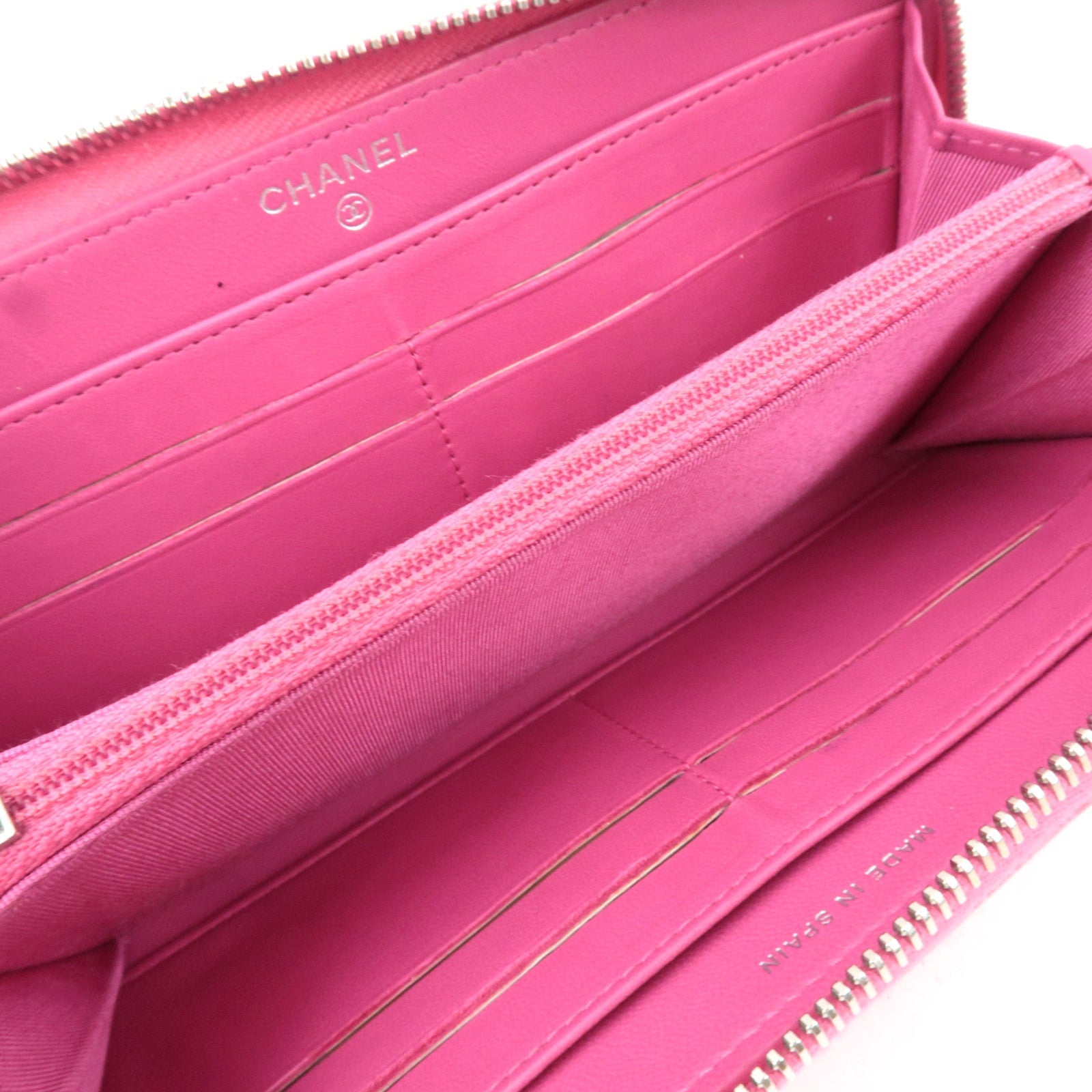 CHANEL Matelasse Round Zipper Long Wallet Lambskin Pink Silver HDW 21082652