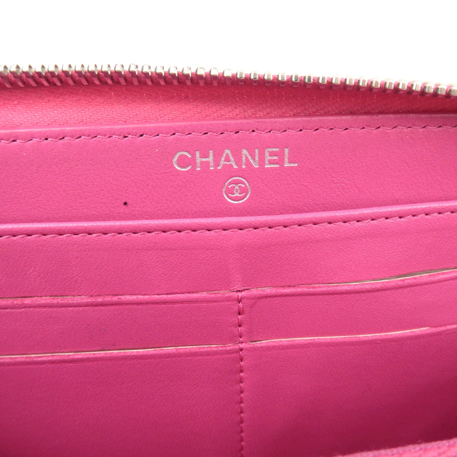 CHANEL Matelasse Round Zipper Long Wallet Lambskin Pink Silver HDW 21082652