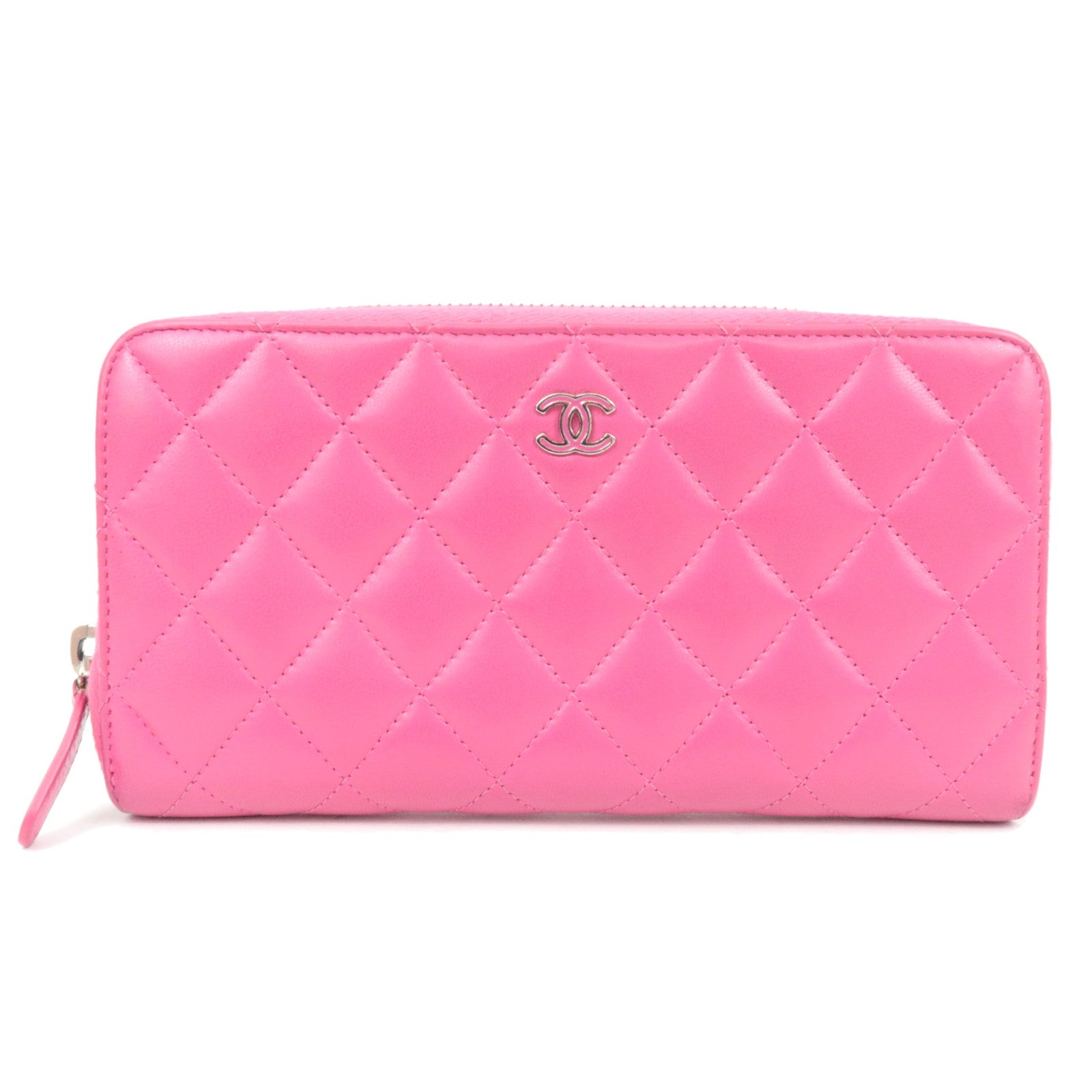 CHANEL Matelasse Round Zipper Long Wallet Lambskin Pink Silver HDW 2108265282413