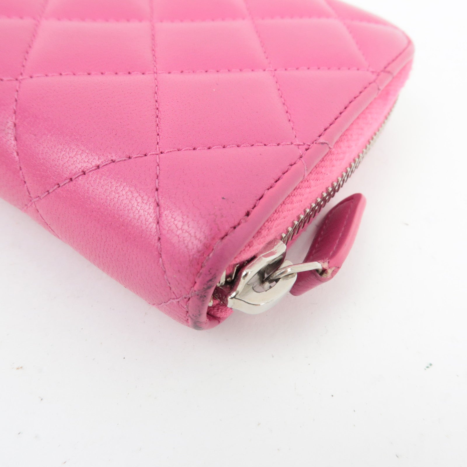 CHANEL Matelasse Round Zipper Long Wallet Lambskin Pink Silver HDW 21082652