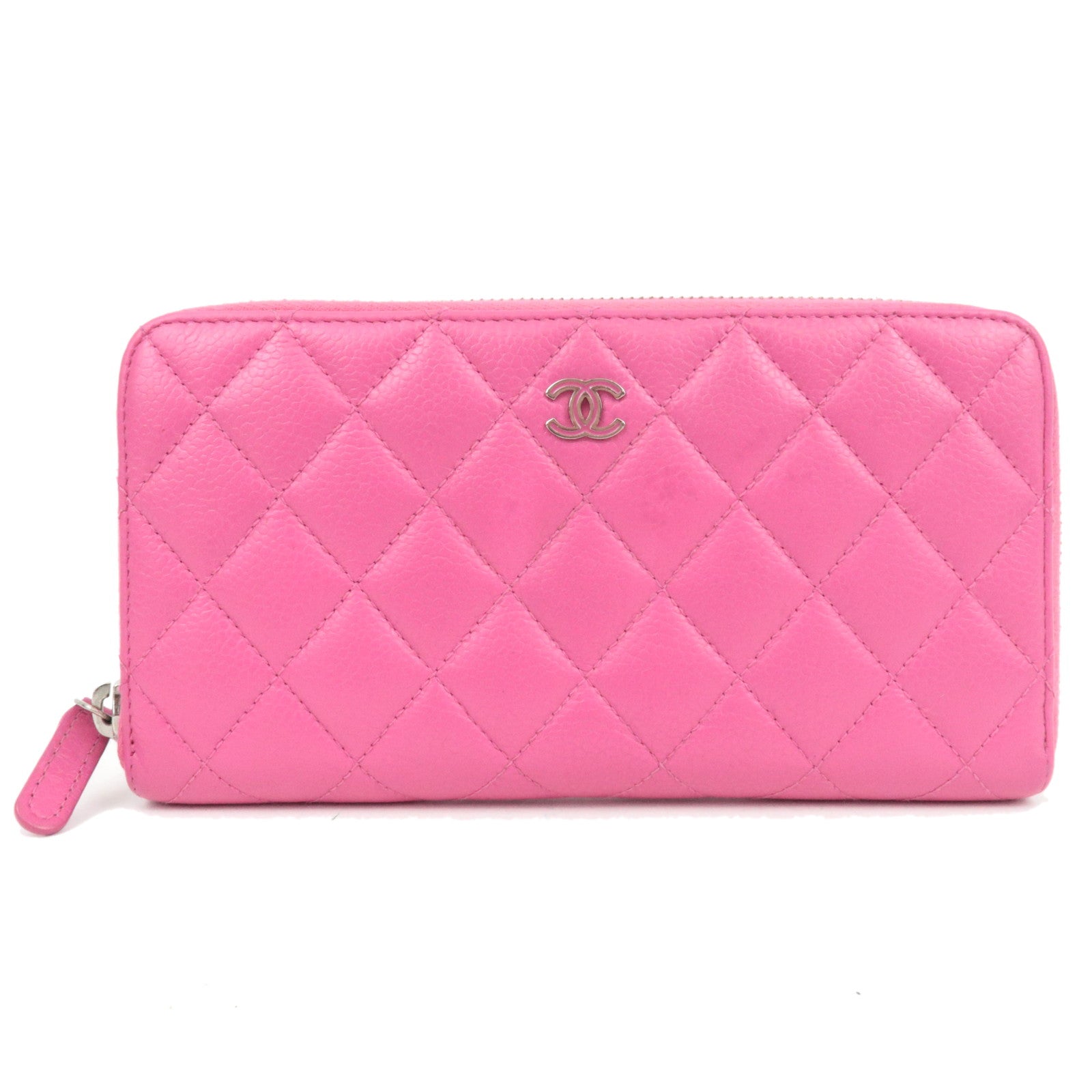 CHANEL Matelasse Round Zipper Long Wallet Caviarskin Pink Silver HDW 2108469682414