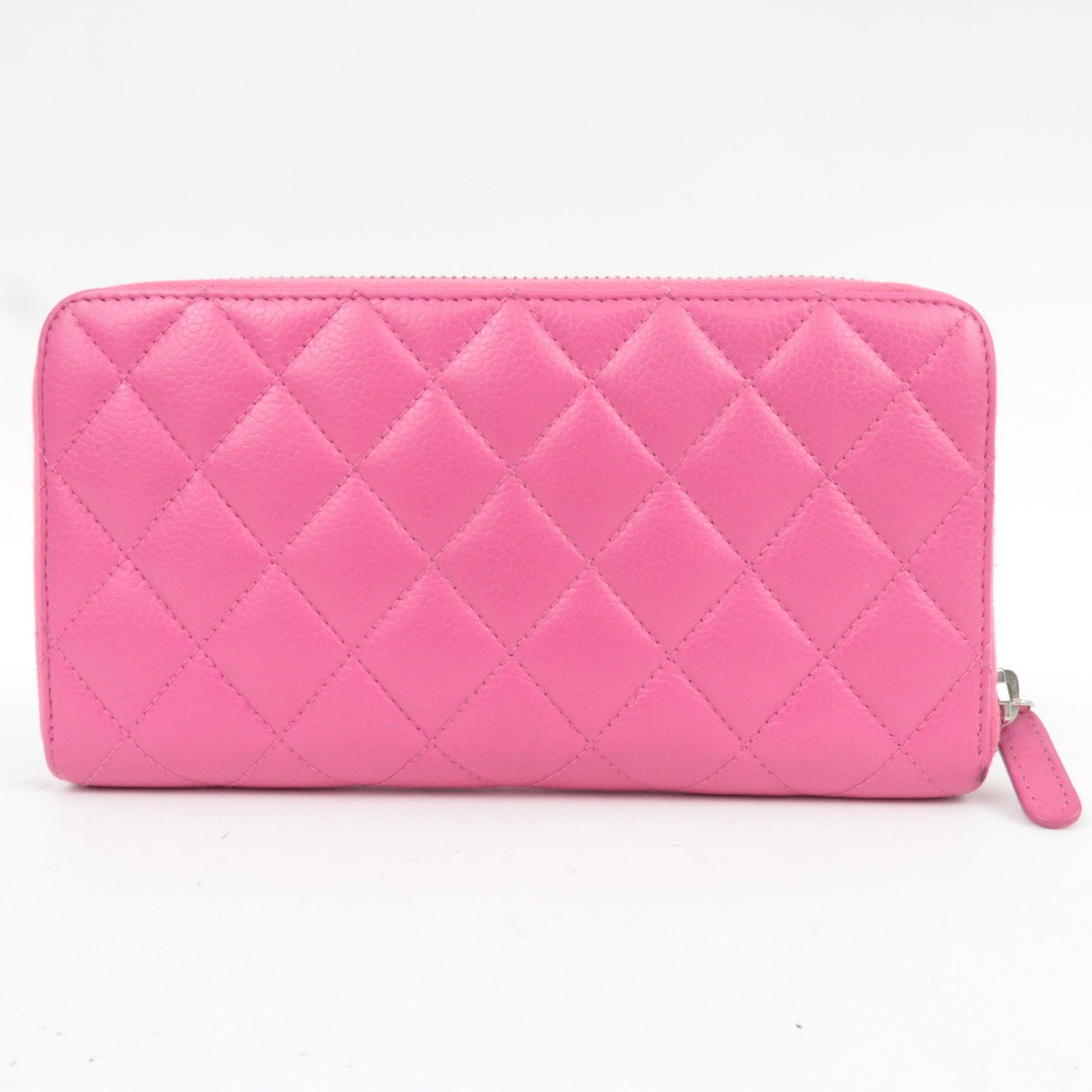 CHANEL Matelasse Round Zipper Long Wallet Caviarskin Pink Silver HDW 21084696
