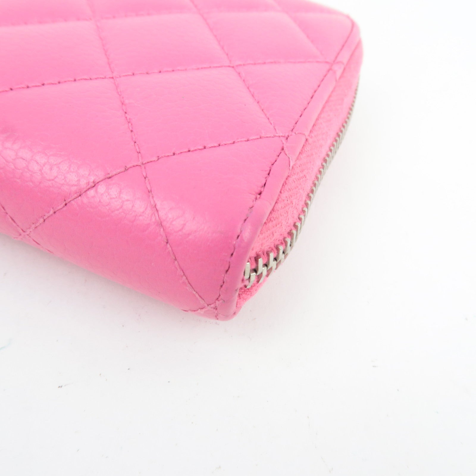 CHANEL Matelasse Round Zipper Long Wallet Caviarskin Pink Silver HDW 21084696