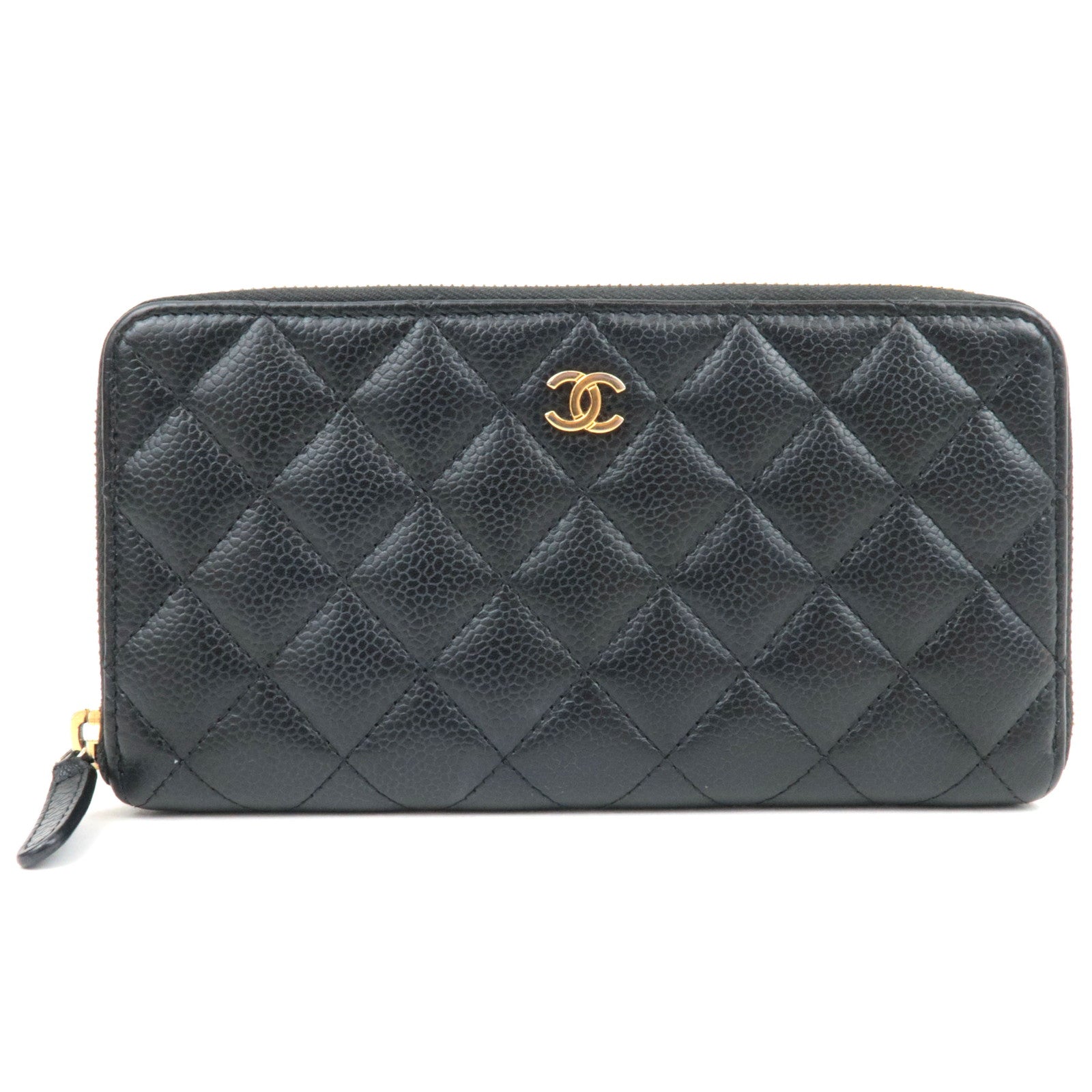 CHANEL Matelasse Round Zipper Long Wallet Caviarskin Black Gold HDW 24615727 82415