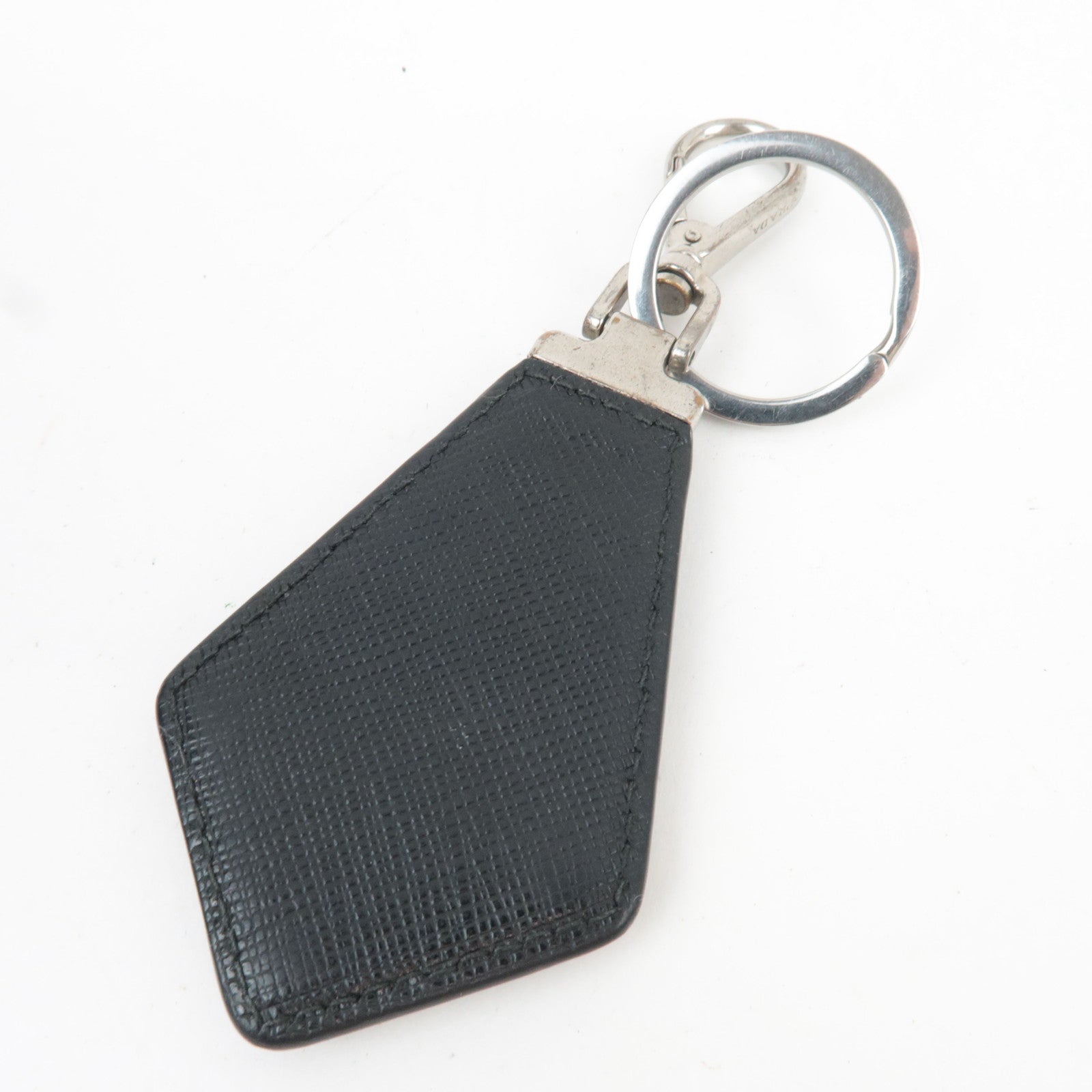 PRADA Saffiano Key Ring Bag Charm Leather Black Silver HDW *Box