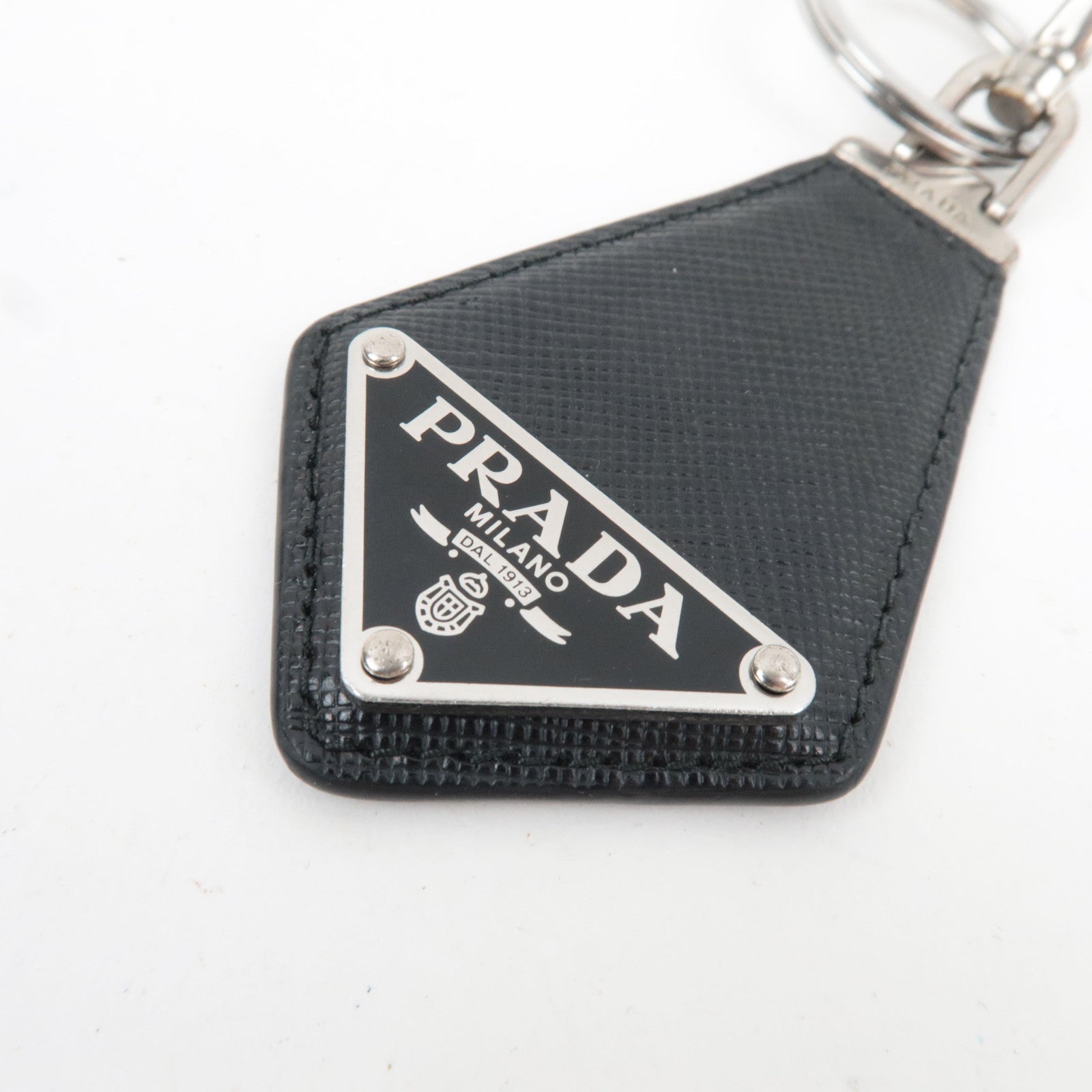 PRADA Saffiano Key Ring Bag Charm Leather Black Silver HDW *Box