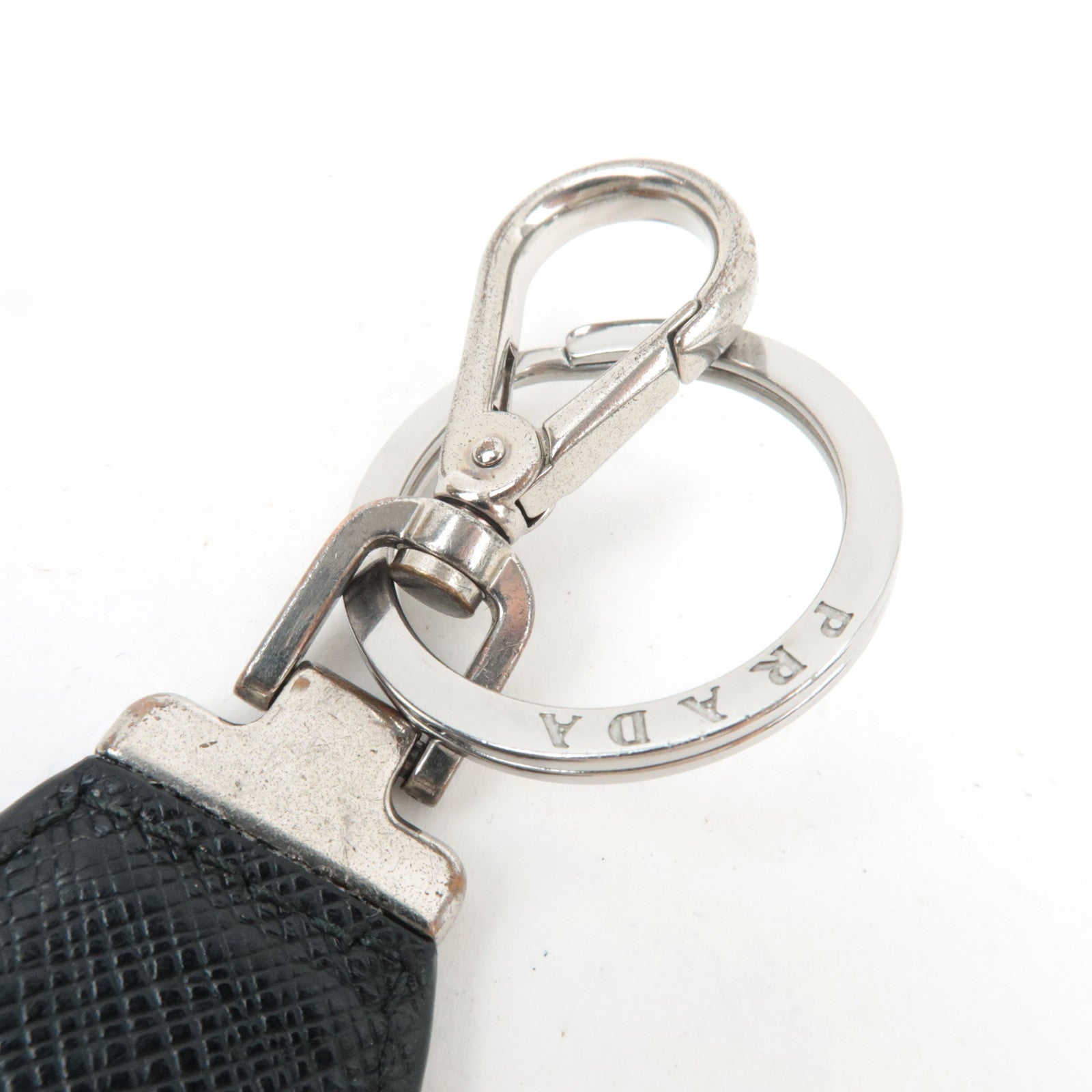PRADA Saffiano Key Ring Bag Charm Leather Black Silver HDW *Box