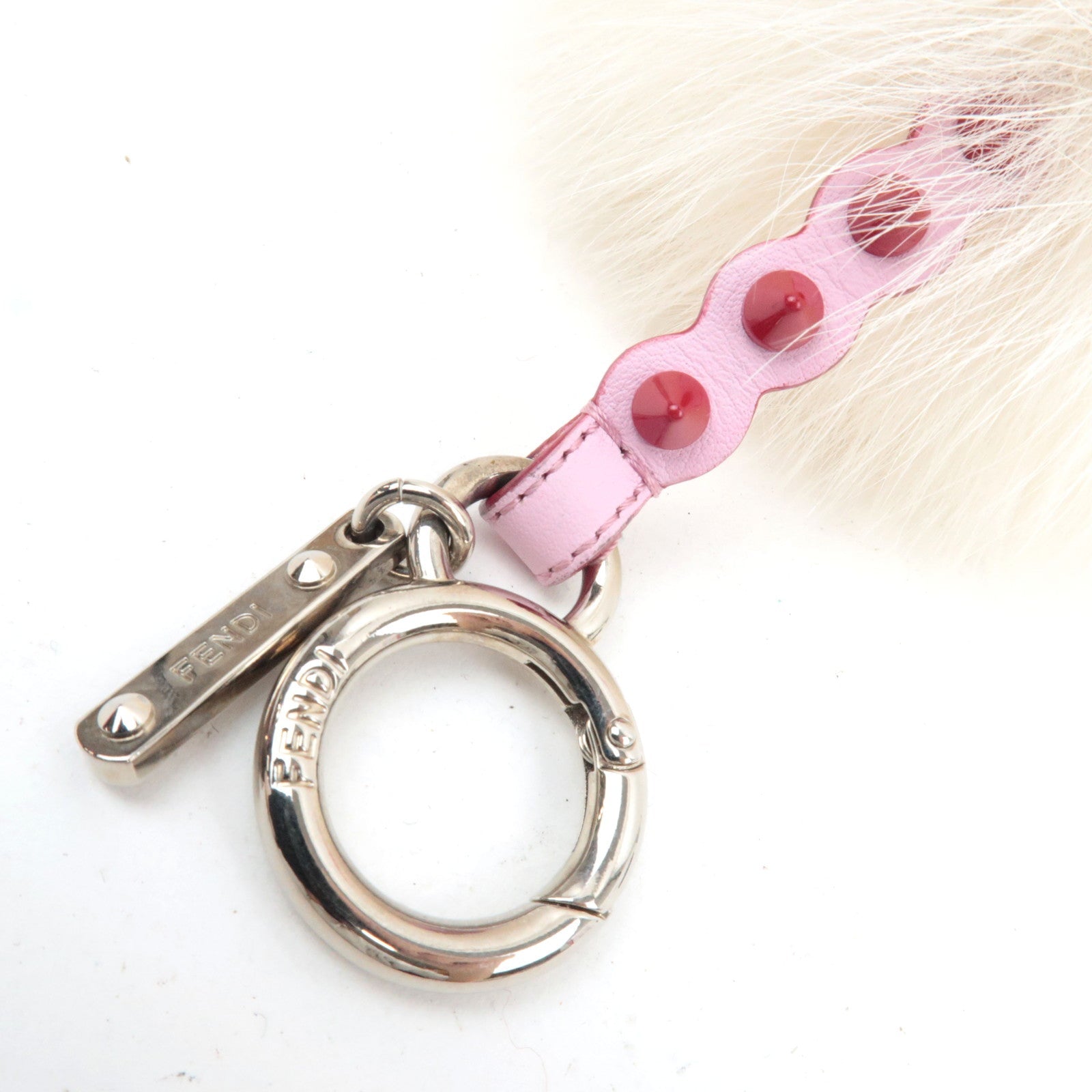 FENDI Heart Studs Pompom Charm Fur White Red Pink