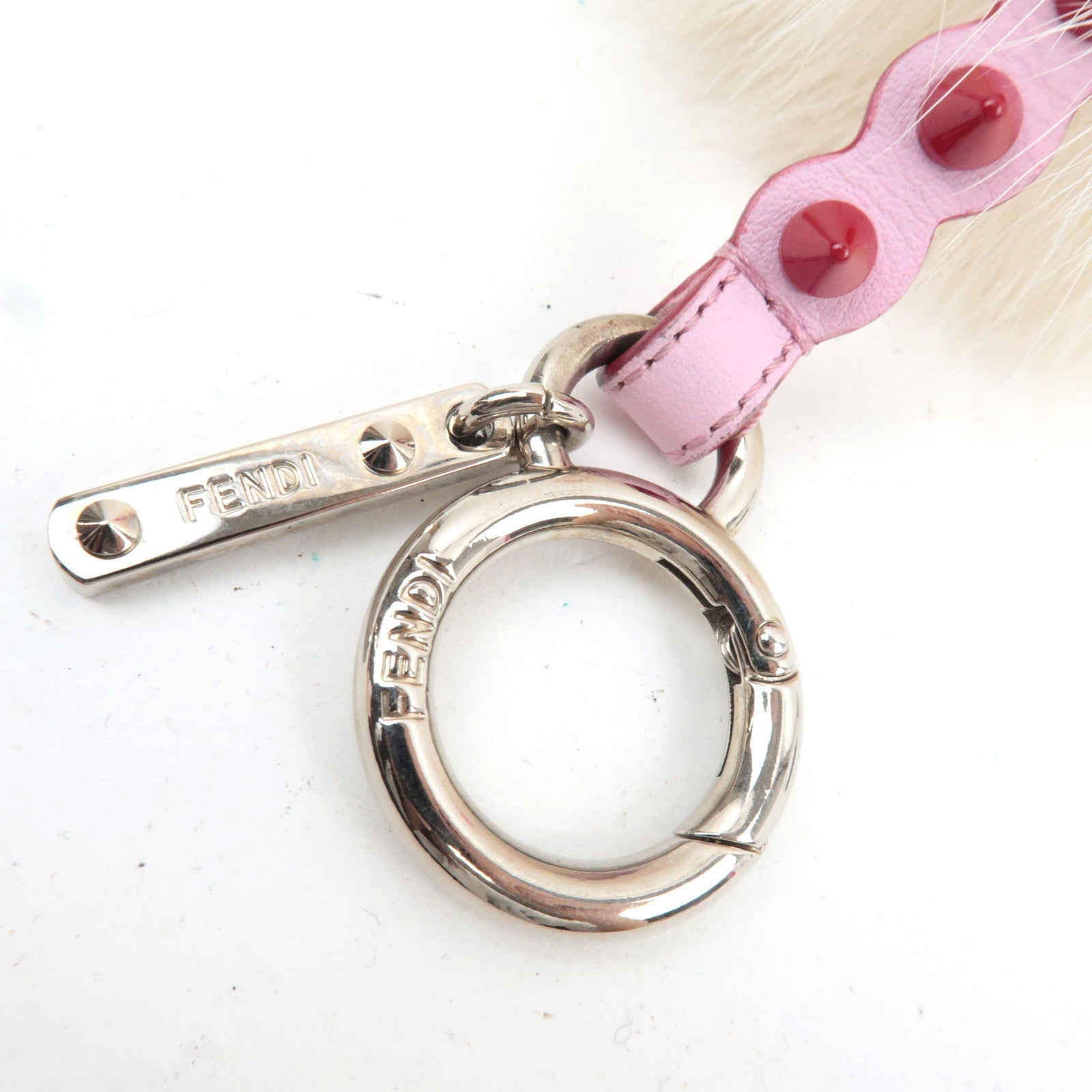 FENDI Heart Studs Pompom Charm Fur White Red Pink