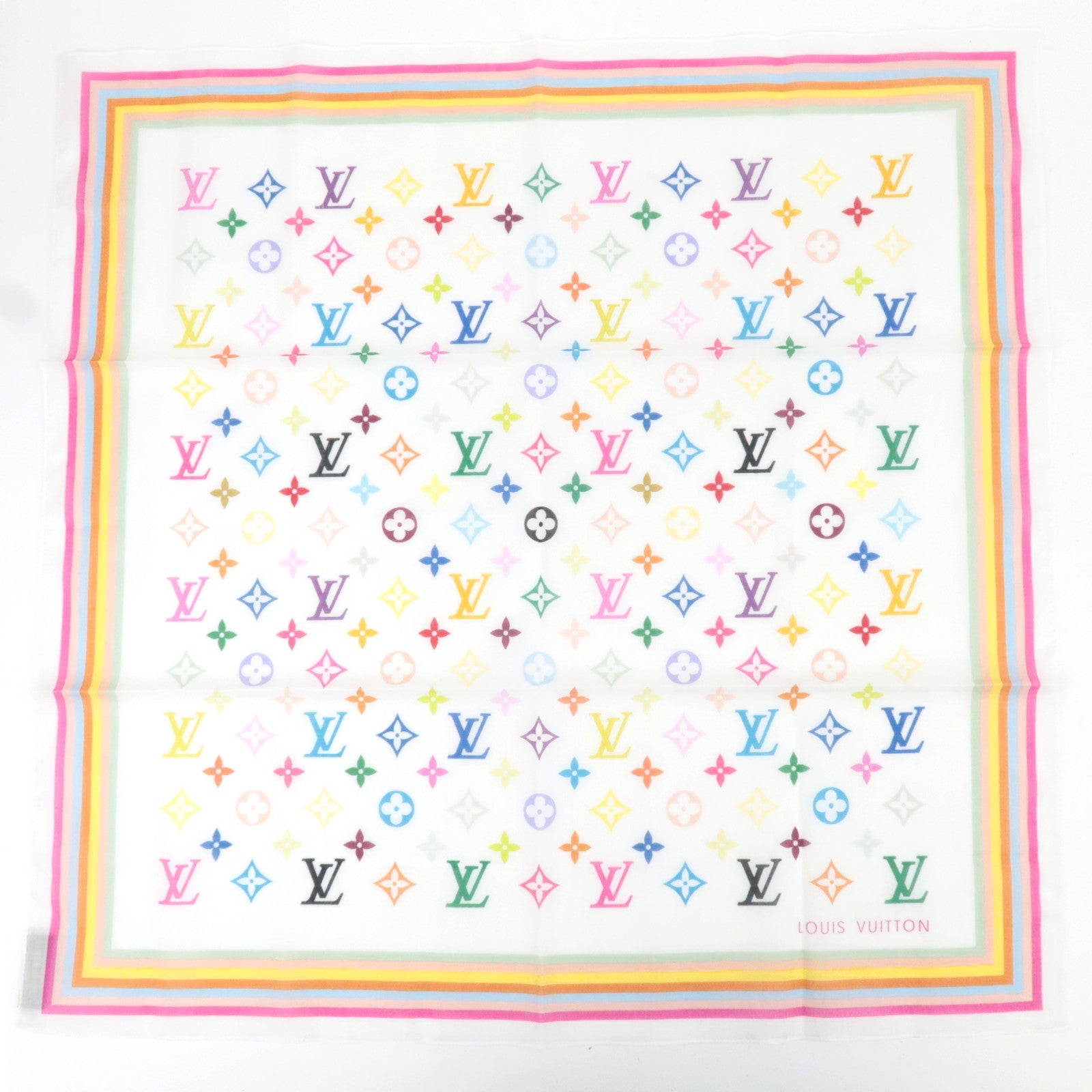 Louis Vuitton Monogram Multicolor Scarf 100% Cotton Blanc M7191182426