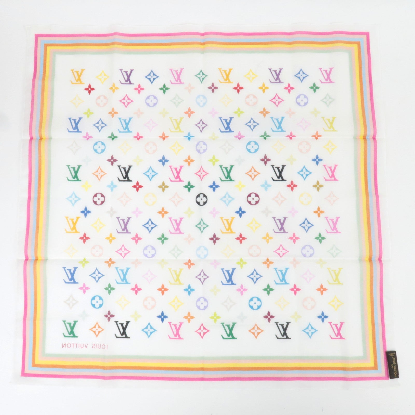 Louis Vuitton Monogram Multicolor Scarf 100% Cotton Blanc M71911