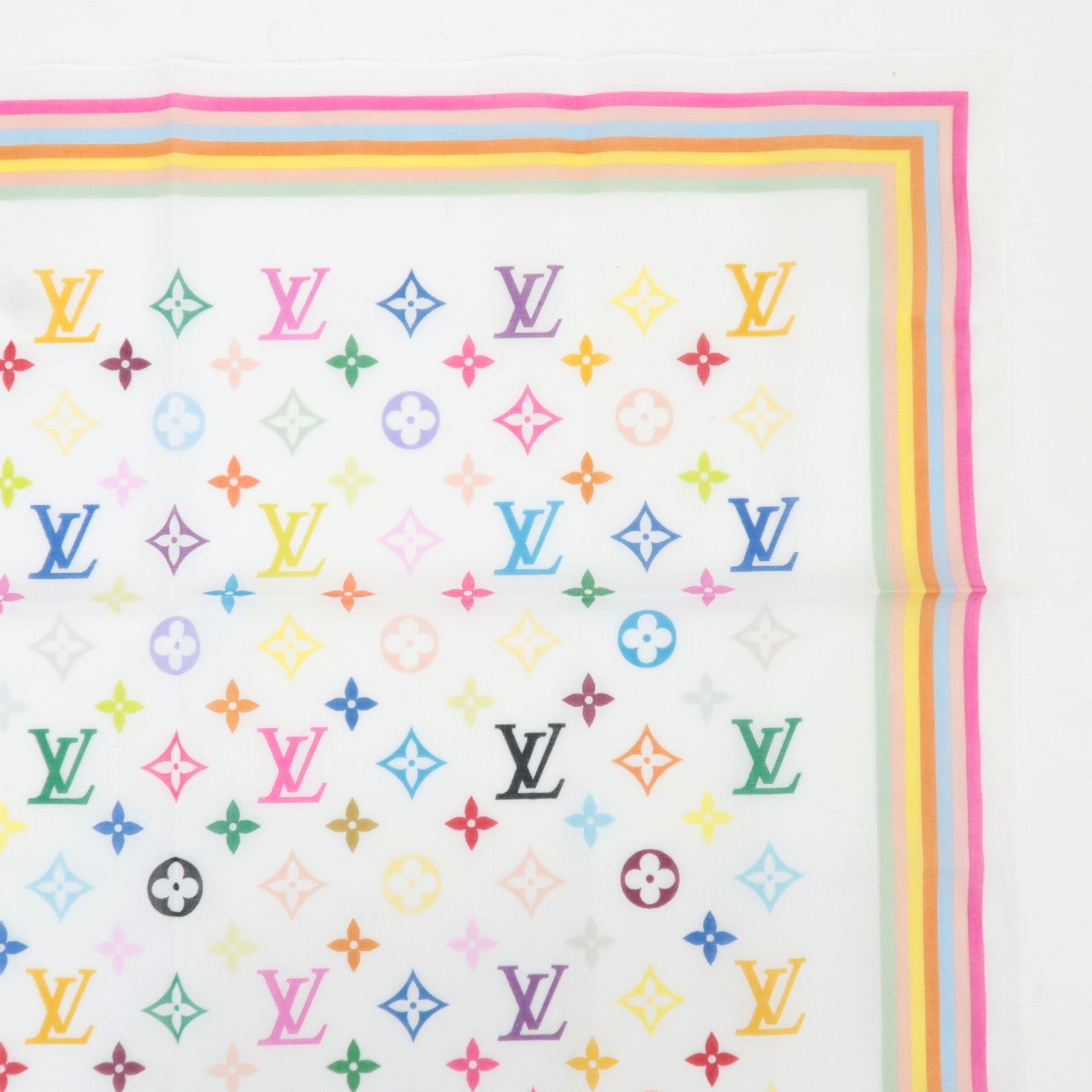 Louis Vuitton Monogram Multicolor Scarf 100% Cotton Blanc M71911