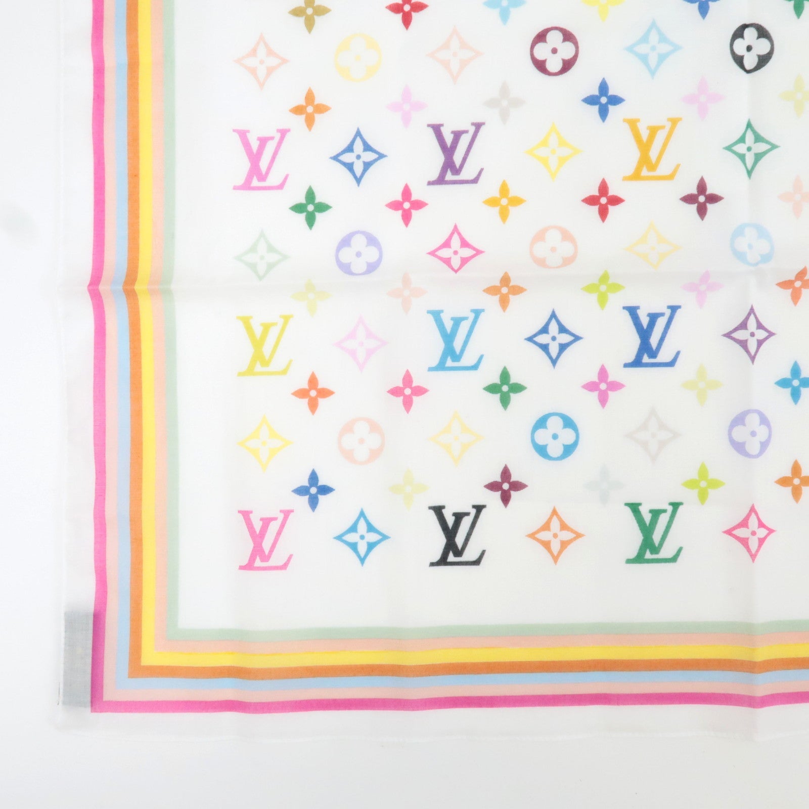 Louis Vuitton Monogram Multicolor Scarf 100% Cotton Blanc M71911