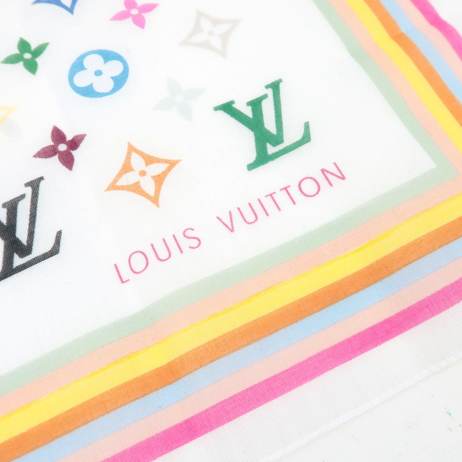 Louis Vuitton Monogram Multicolor Scarf 100% Cotton Blanc M71911