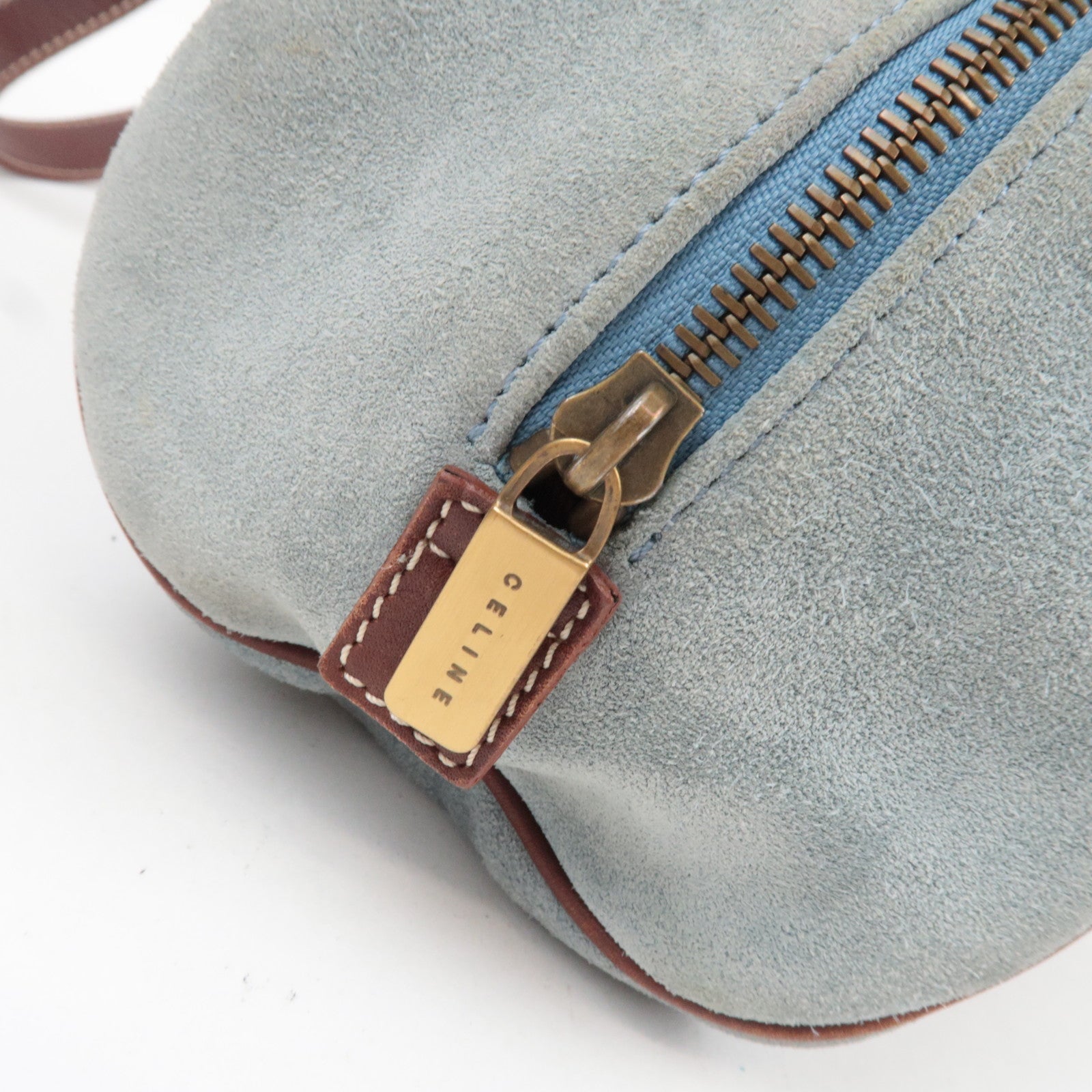 CELINE C Macadam Suede Leather Shoulder Bag Blue Brown