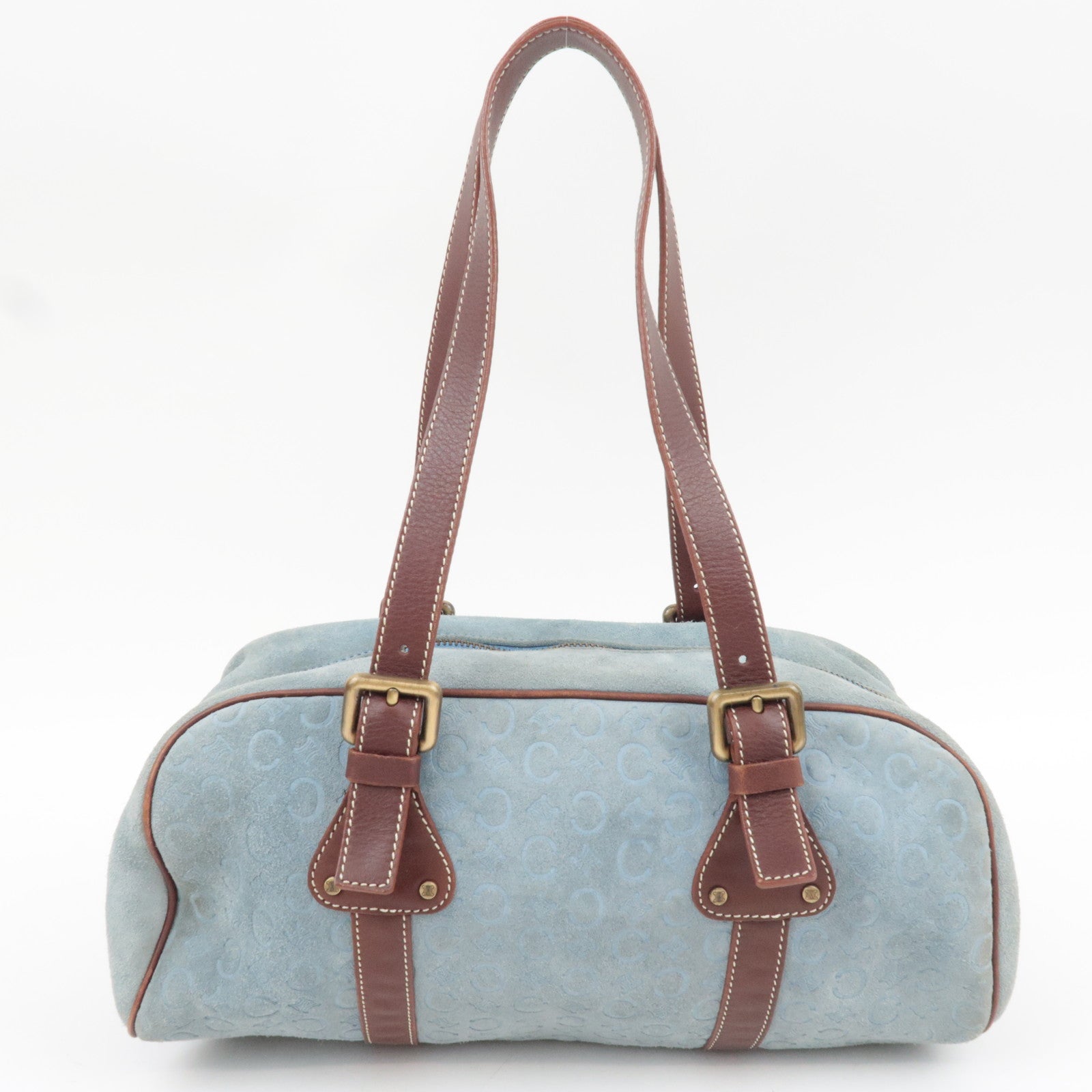 CELINE C Macadam Suede Leather Shoulder Bag Blue Brown