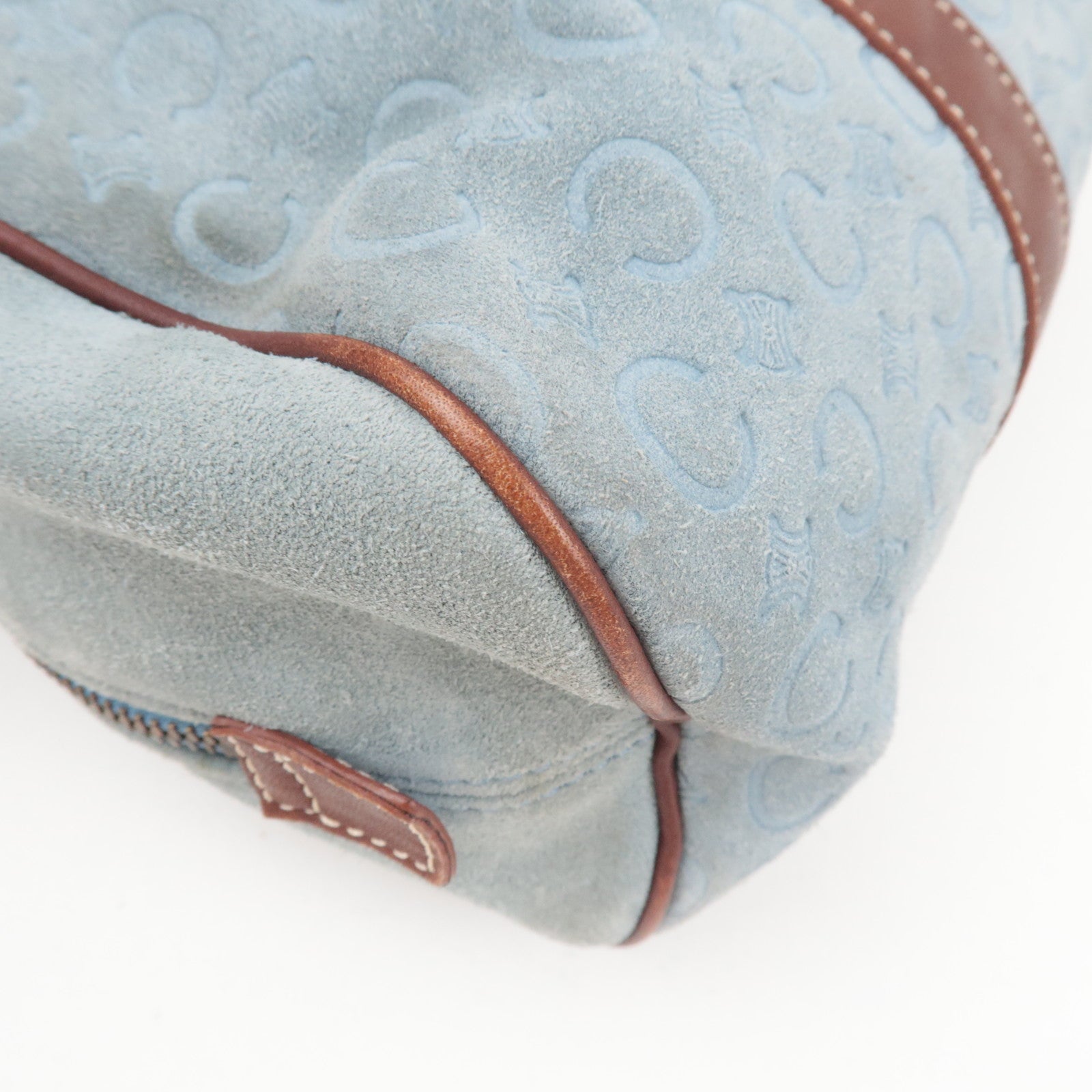 CELINE C Macadam Suede Leather Shoulder Bag Blue Brown