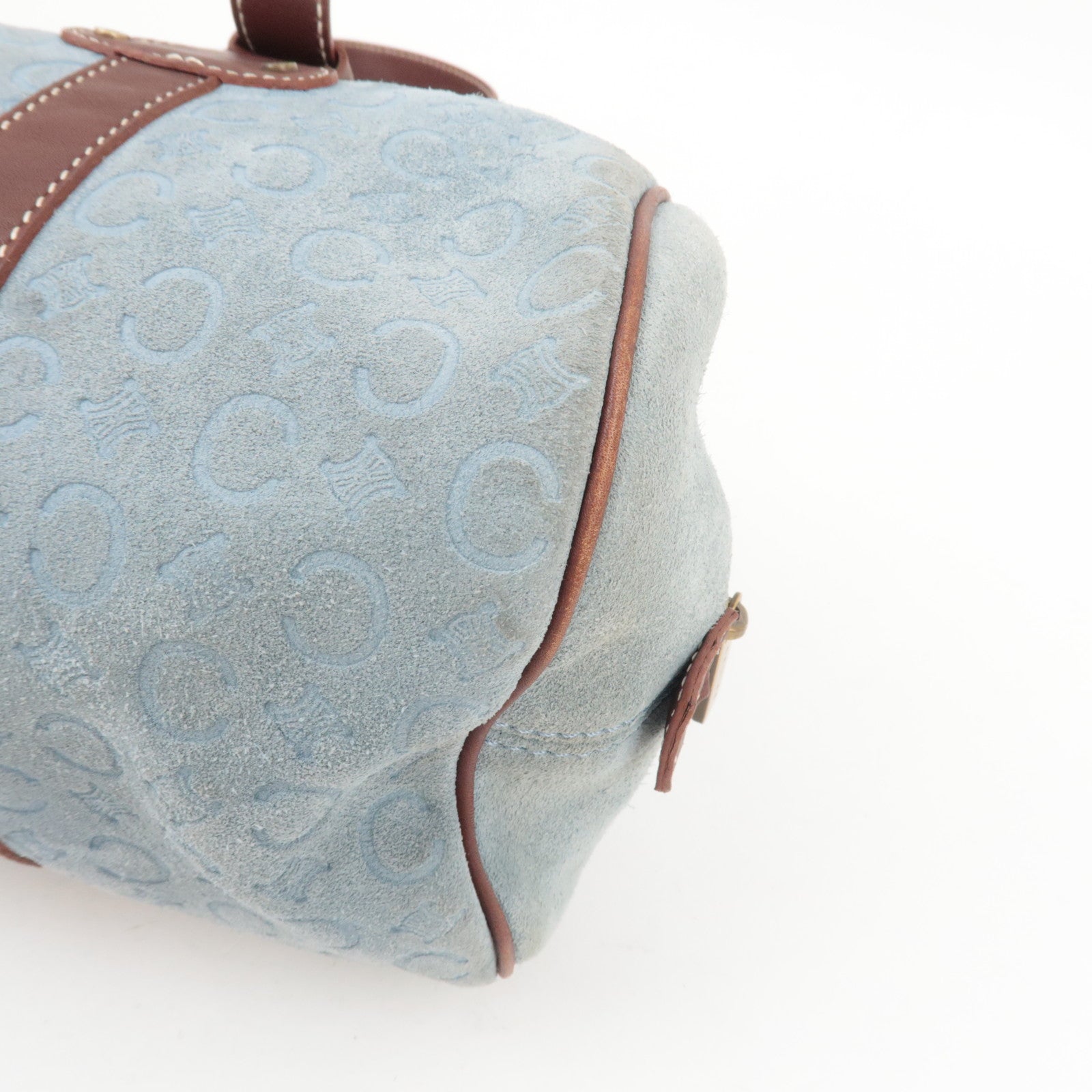 CELINE C Macadam Suede Leather Shoulder Bag Blue Brown